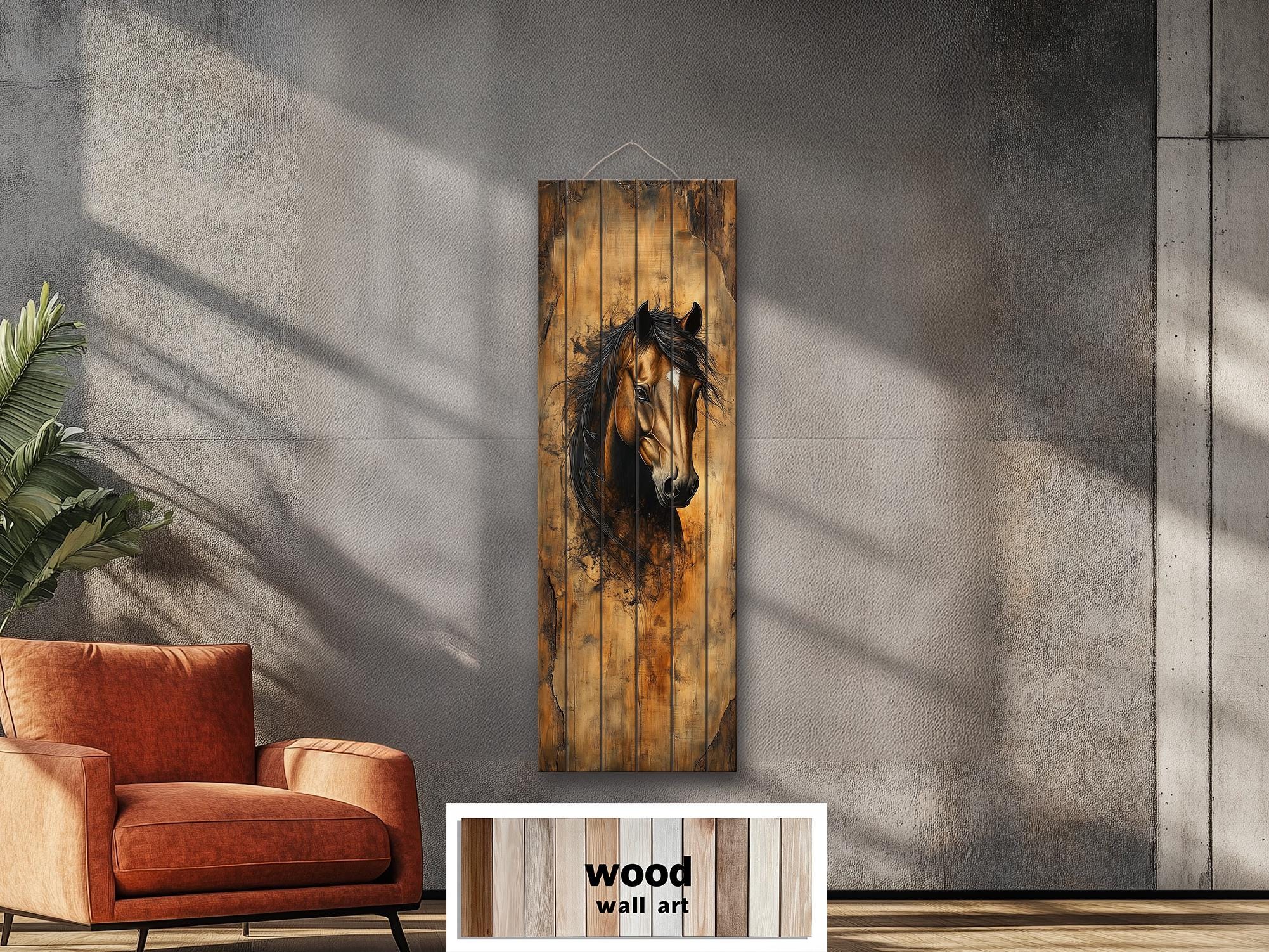 Tall Vertical Horse Portrait Real Wood Wall Art
