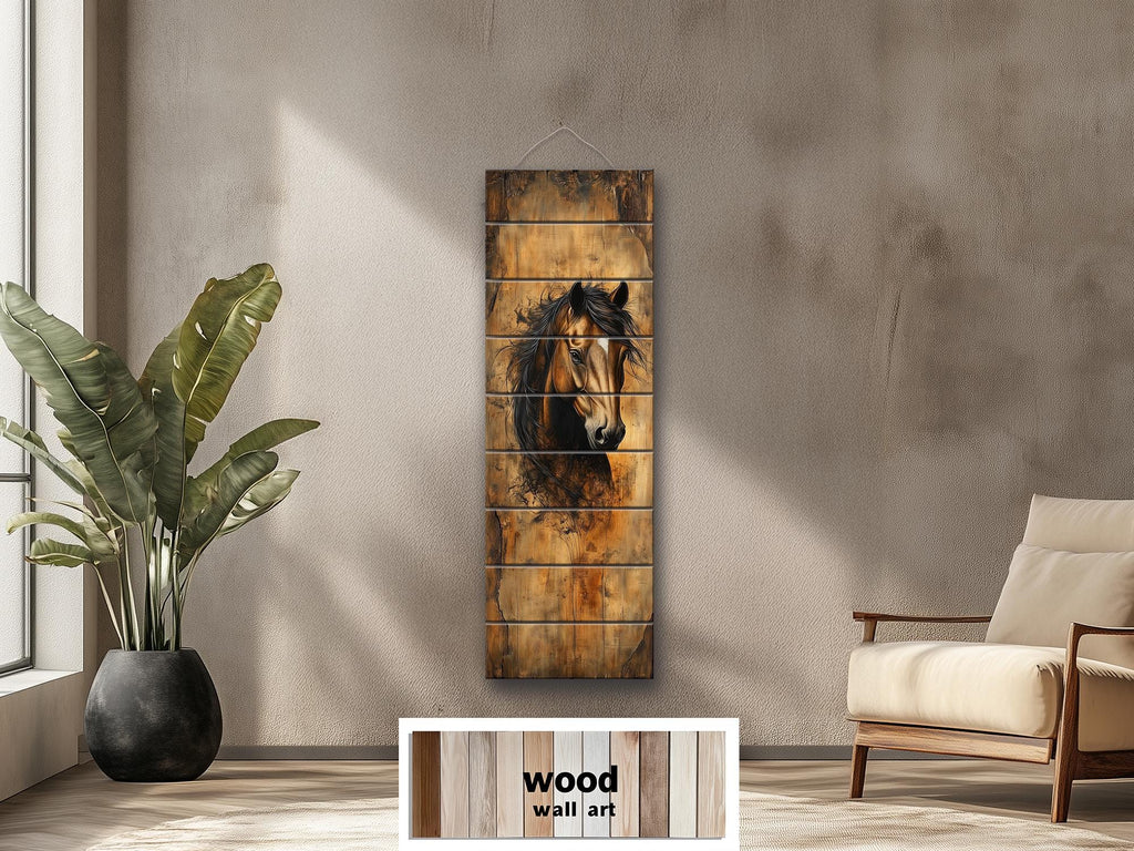 Tall Vertical Horse Portrait Real Wood Wall Art