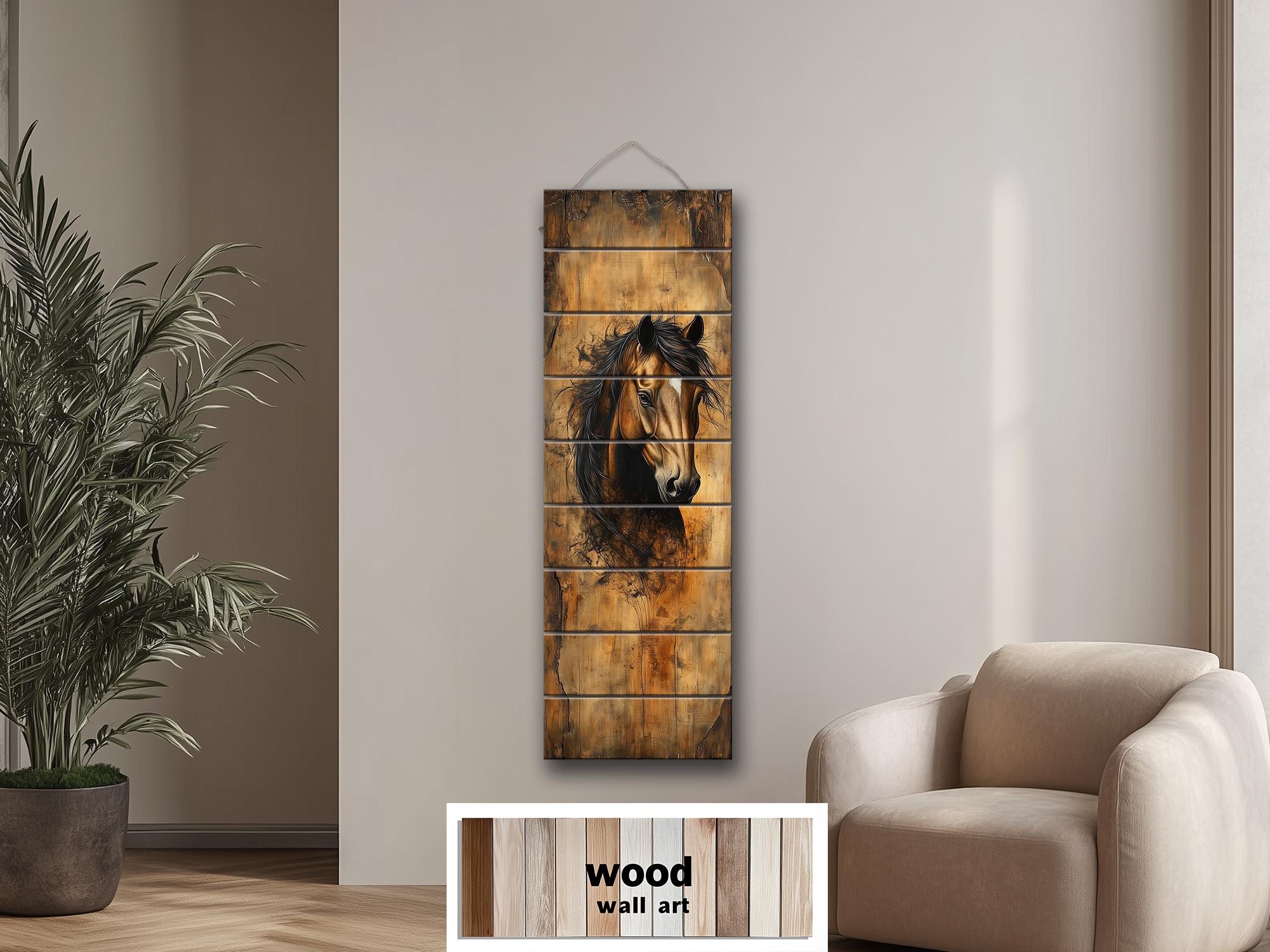 Tall Vertical Horse Portrait Real Wood Wall Art