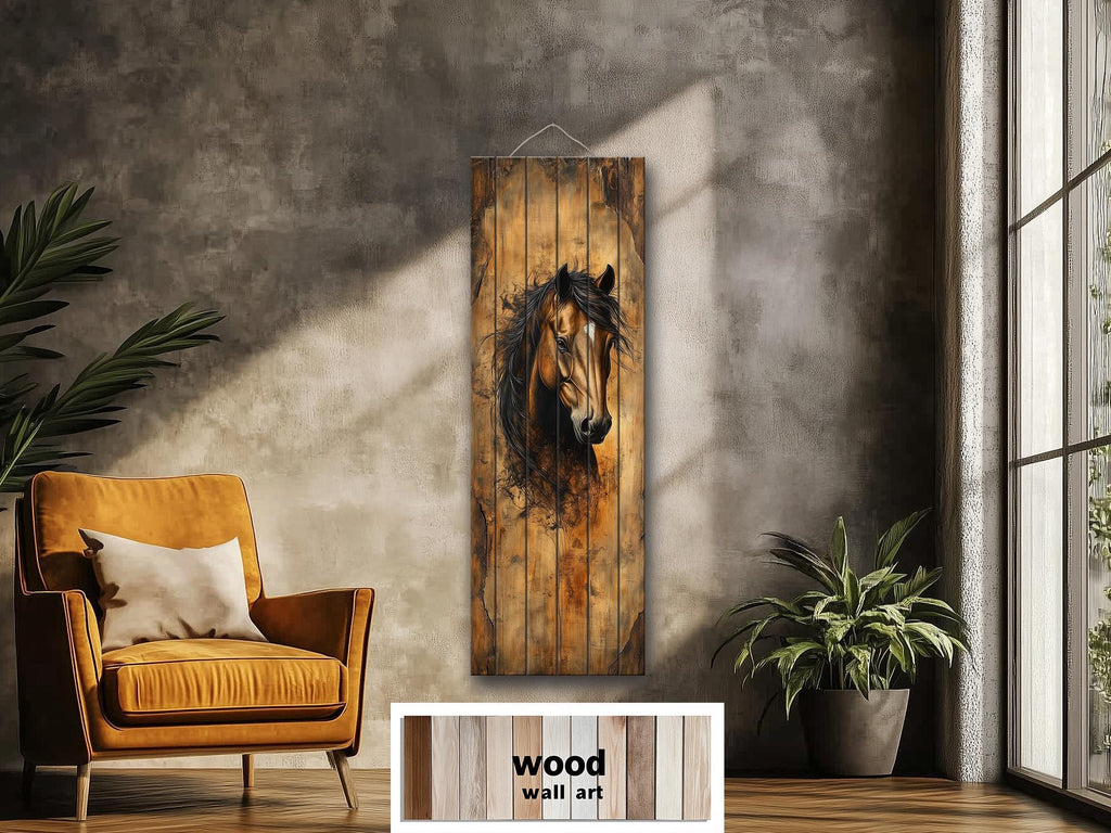 Tall Vertical Horse Portrait Real Wood Wall Art