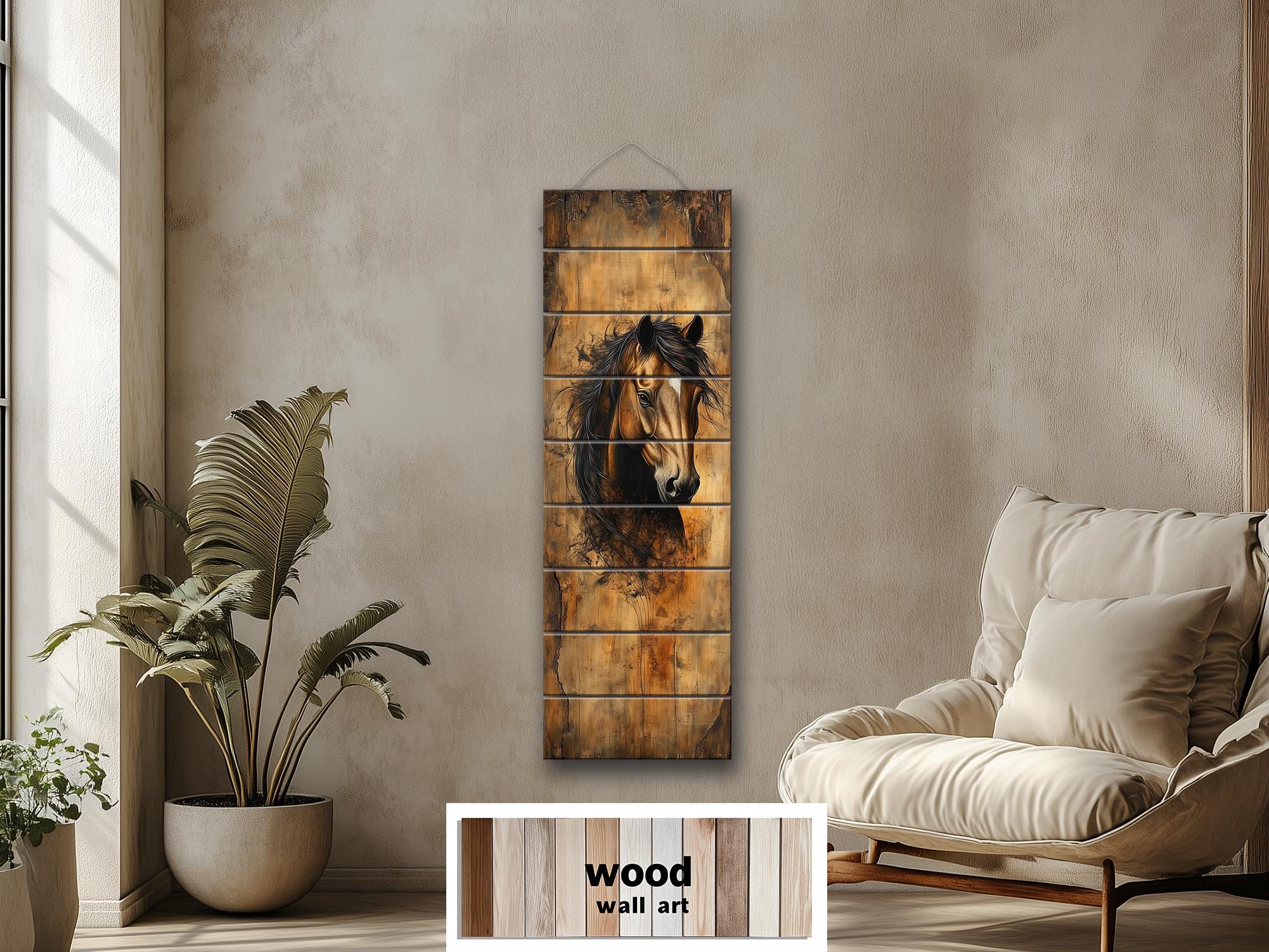 Tall Vertical Horse Portrait Real Wood Wall Art