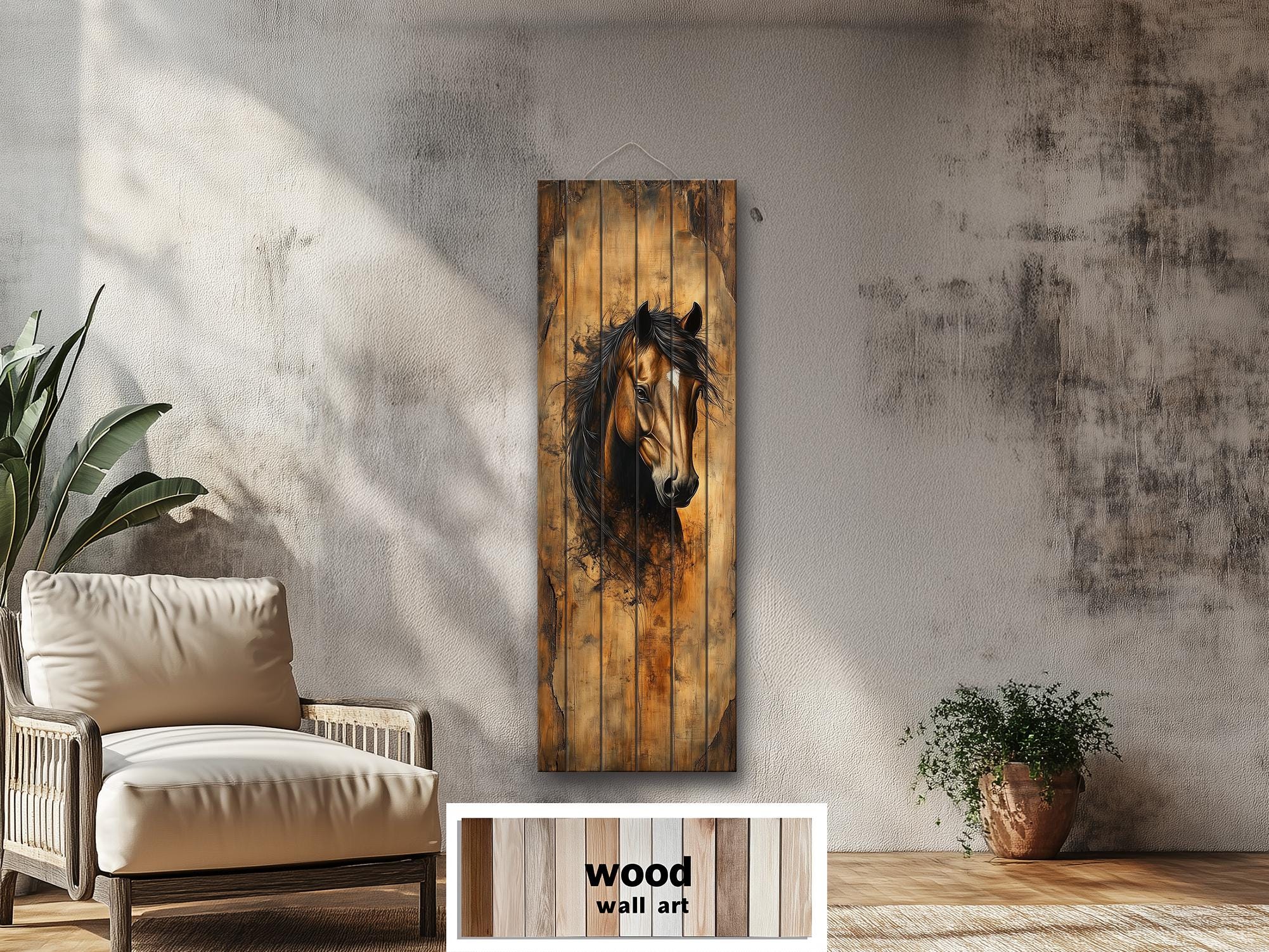 Tall Vertical Horse Portrait Real Wood Wall Art