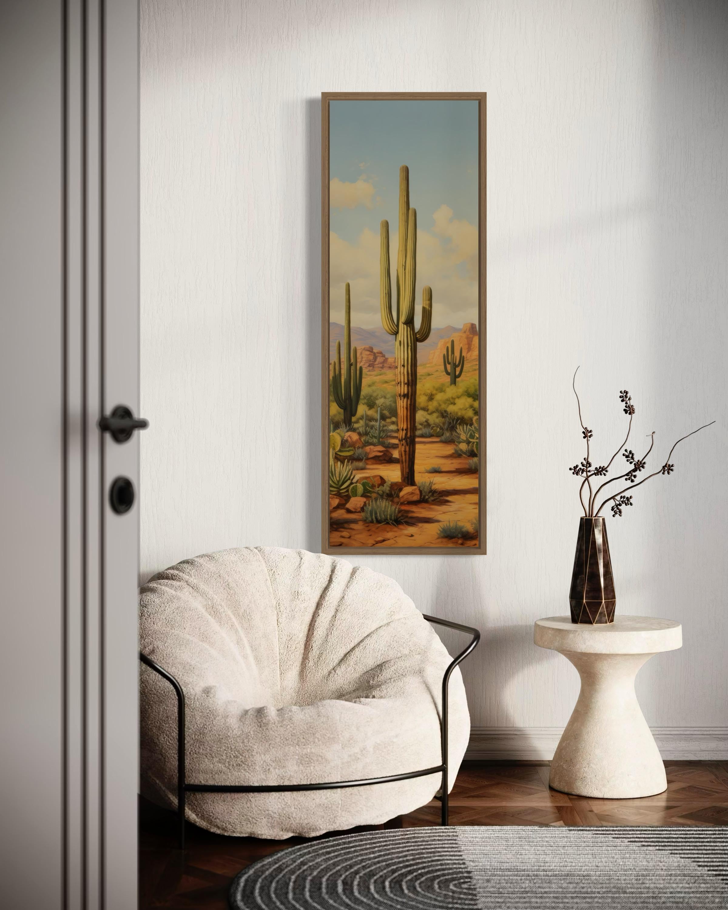 Tall Vertical Saguaro Cactus Canvas Wall Art