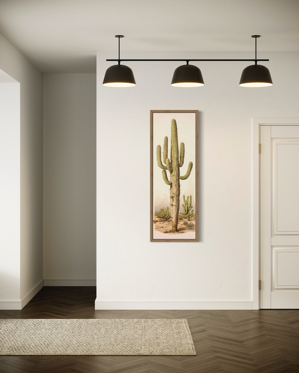 Tall Vertical Saguaro Cactus Neutral Slim Framed Canvas Wall Art