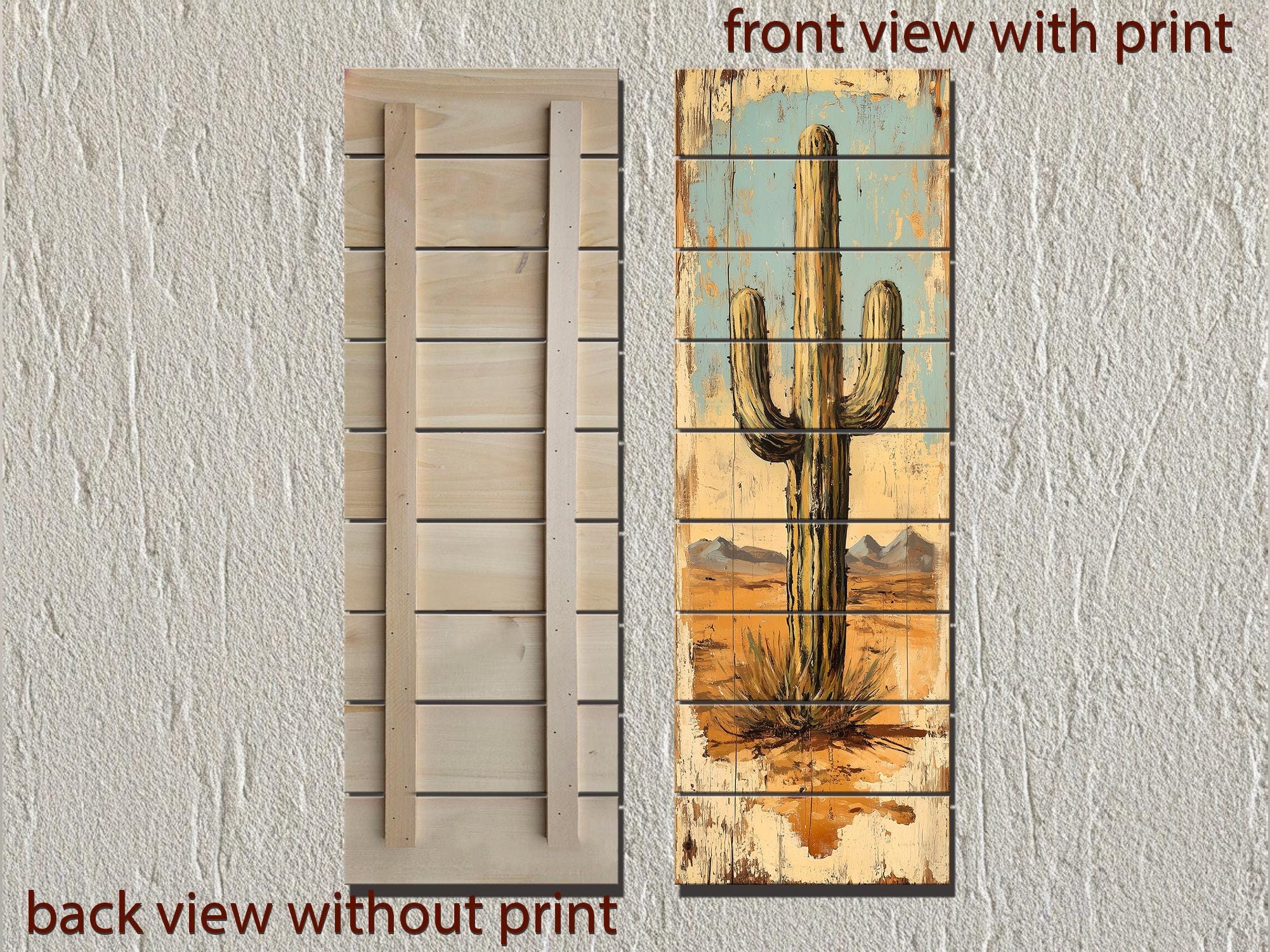Tall Vertical Saguaro Cactus Wood Wall Art