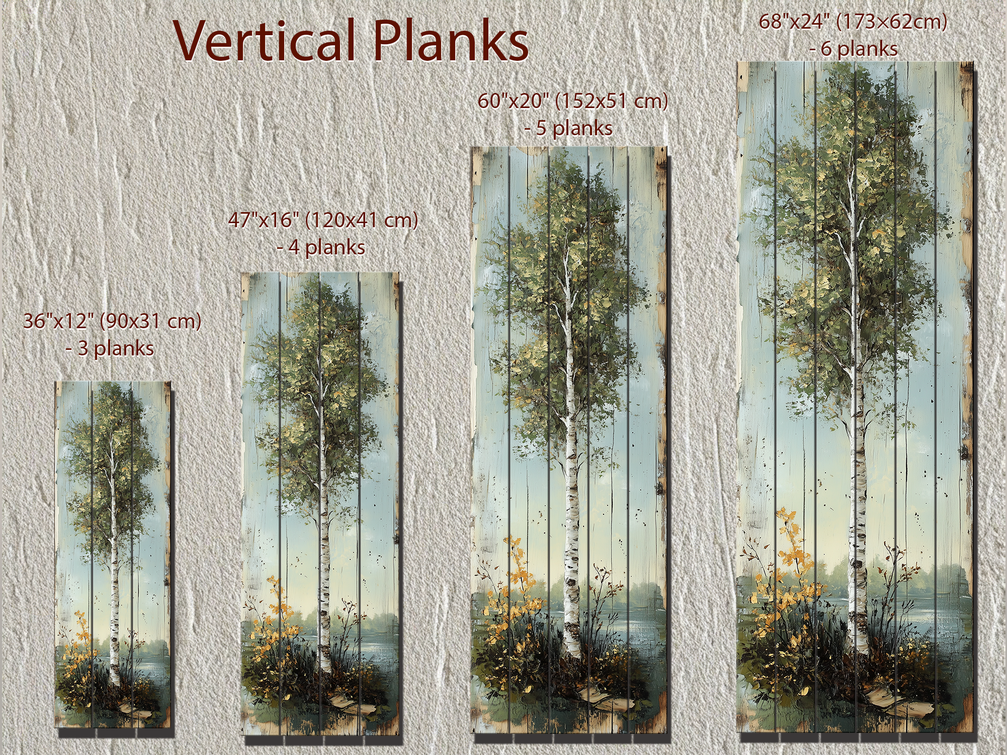 Tall Vertical Wall Art Birch Tree Real Wood Wall Decor