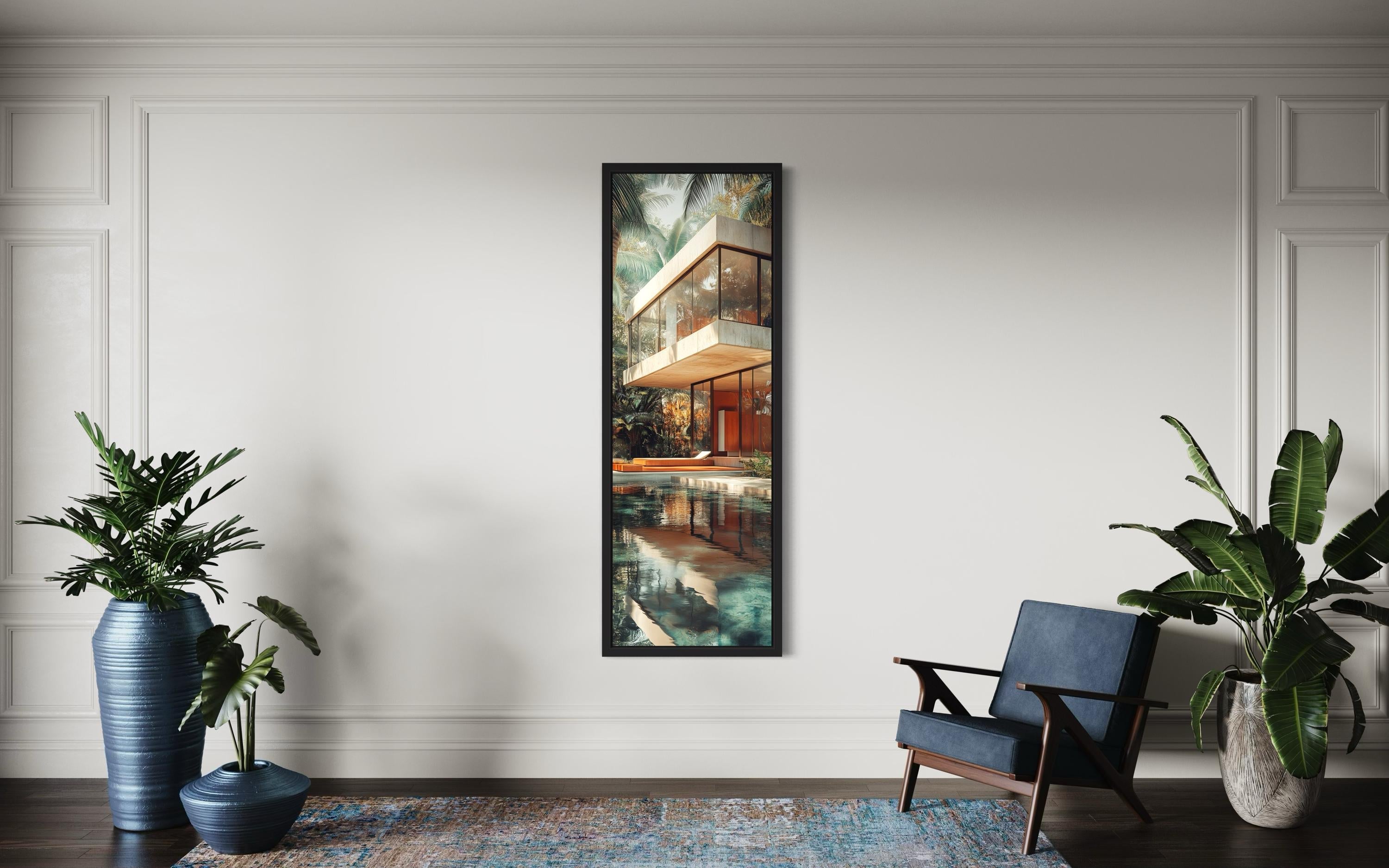 Tall VerticalMid-Century Modern  Architecture Canvas Wall Art