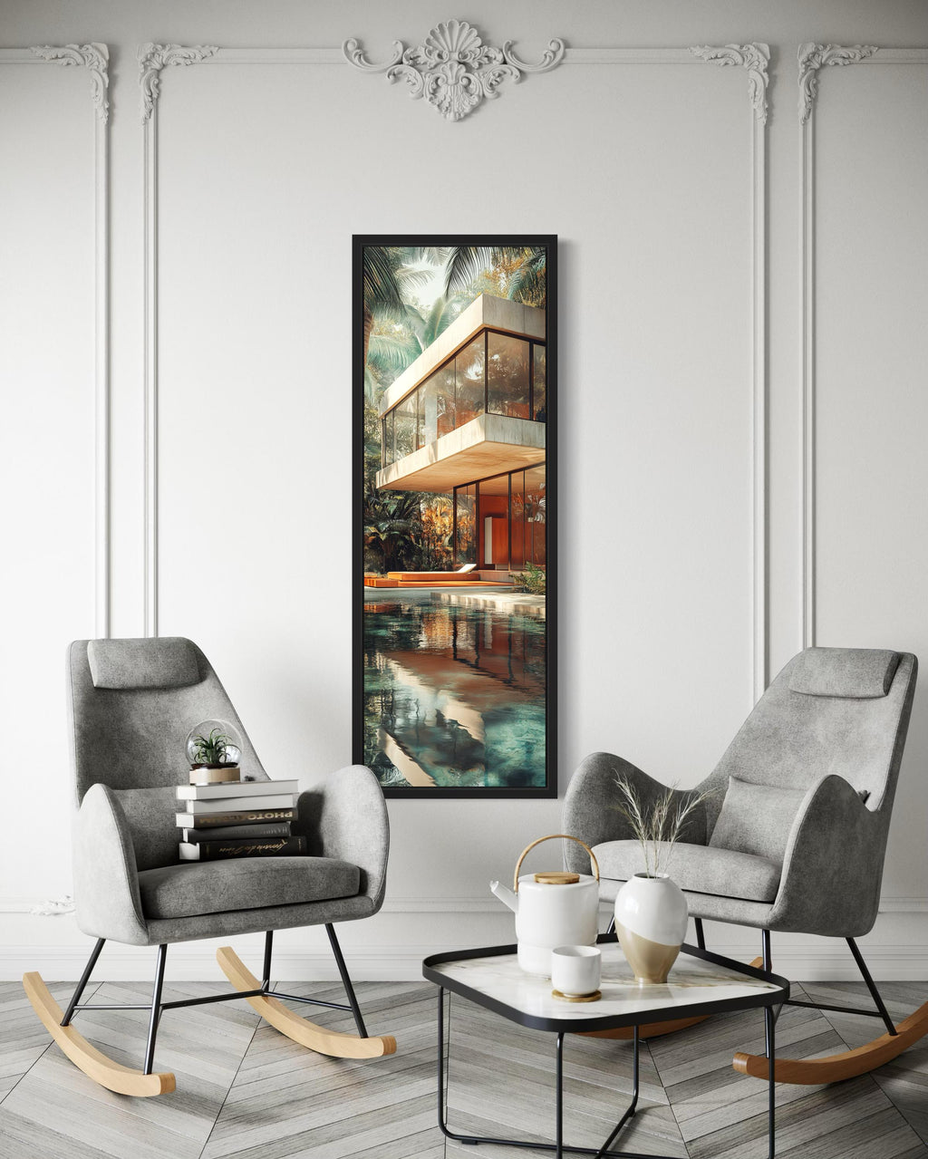 Tall VerticalMid-Century Modern  Architecture Canvas Wall Art