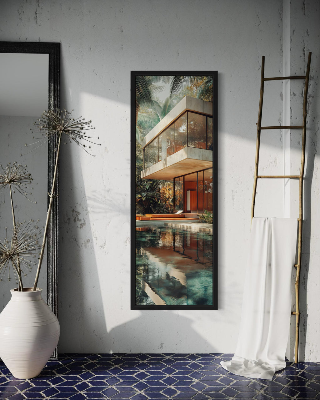 Tall VerticalMid-Century Modern  Architecture Canvas Wall Art