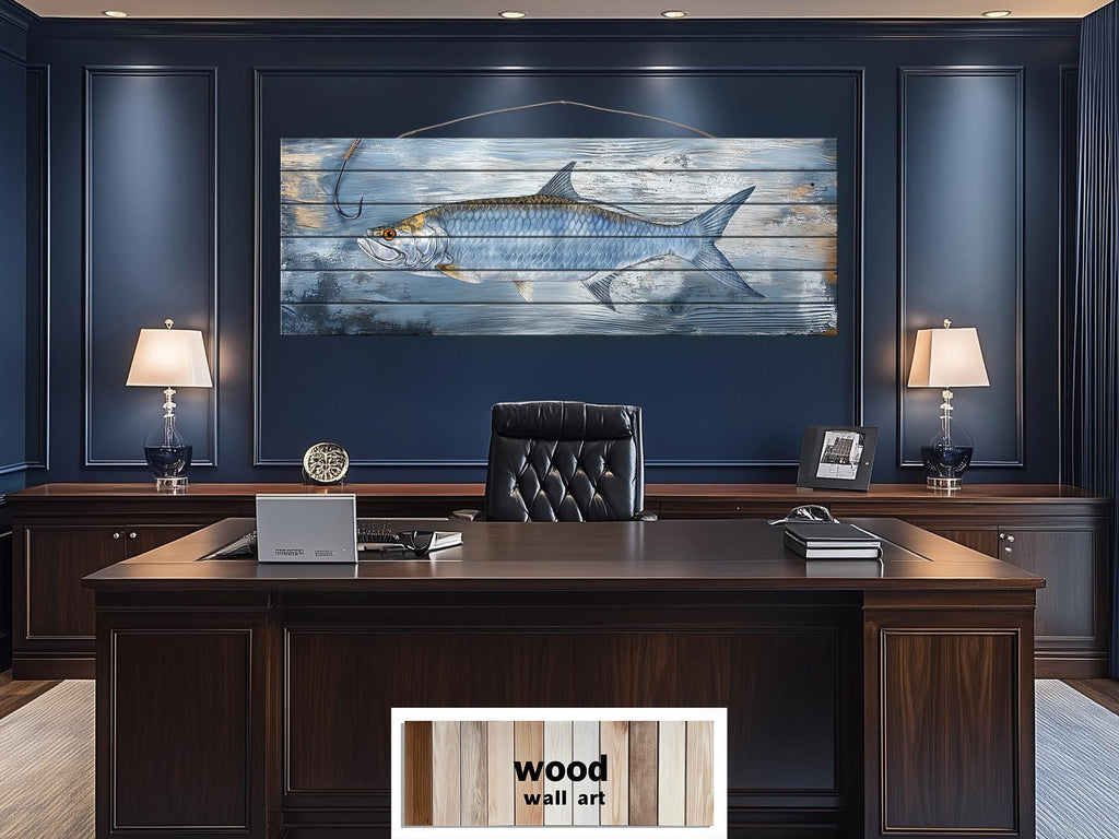 Tarpon Real Wood Wall Art – Long Horizontal Coastal Fishing Sign