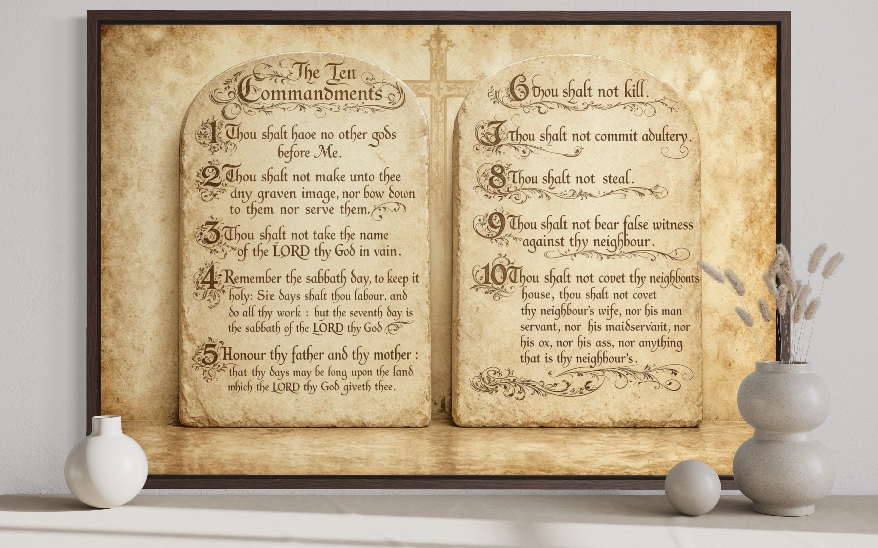 Ten Commandments Christian Scripture Canvas Wall Art