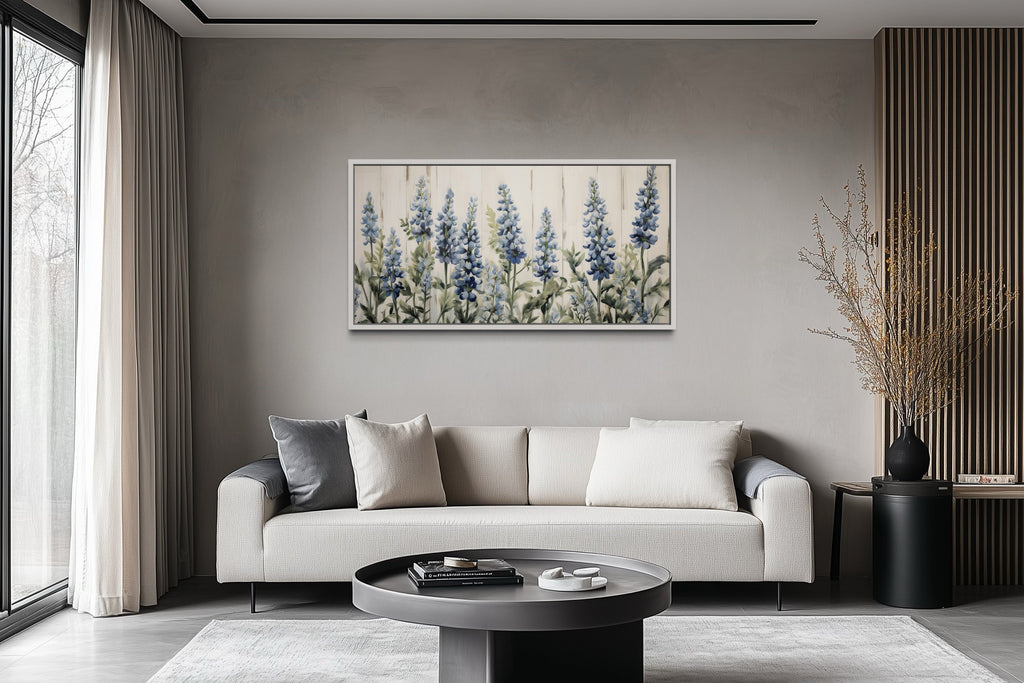 Texas Bluebonnets Painted On Wood Rustic Framed Canvas Wall Art
