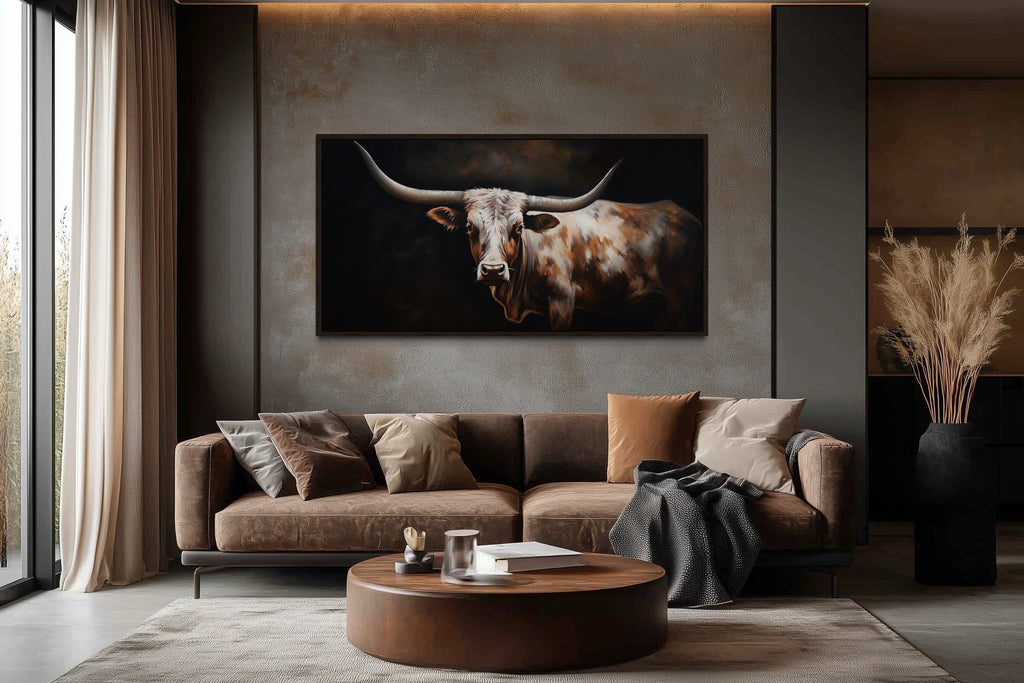 Texas Longhorn Wall Art - Extra Large Framed Canvas for Rustic Farmhouse Decor