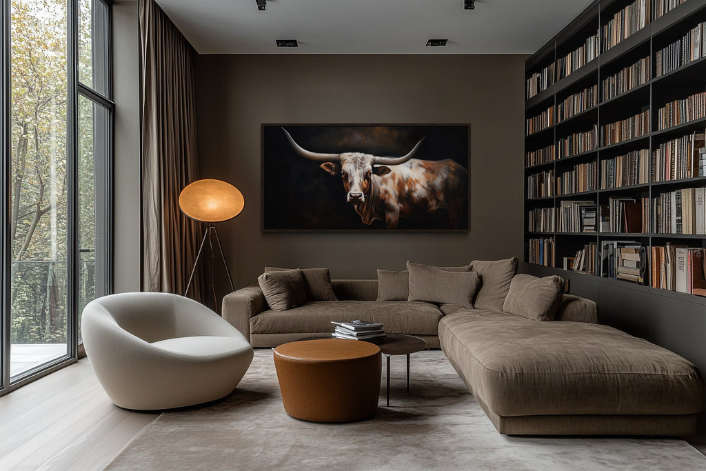 Texas Longhorn Wall Art - Extra Large Framed Canvas for Rustic Farmhouse Decor