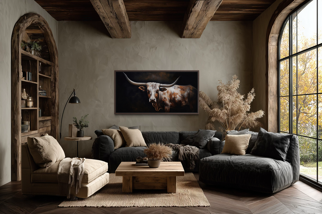 Texas Longhorn Wall Art - Extra Large Framed Canvas for Rustic Farmhouse Decor
