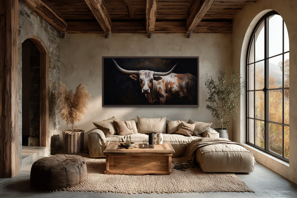 Texas Longhorn Wall Art - Extra Large Framed Canvas for Rustic Farmhouse Decor