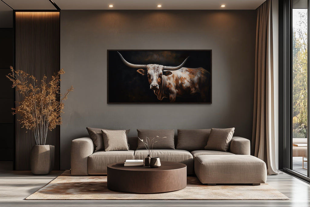 Texas Longhorn Wall Art - Extra Large Framed Canvas for Rustic Farmhouse Decor