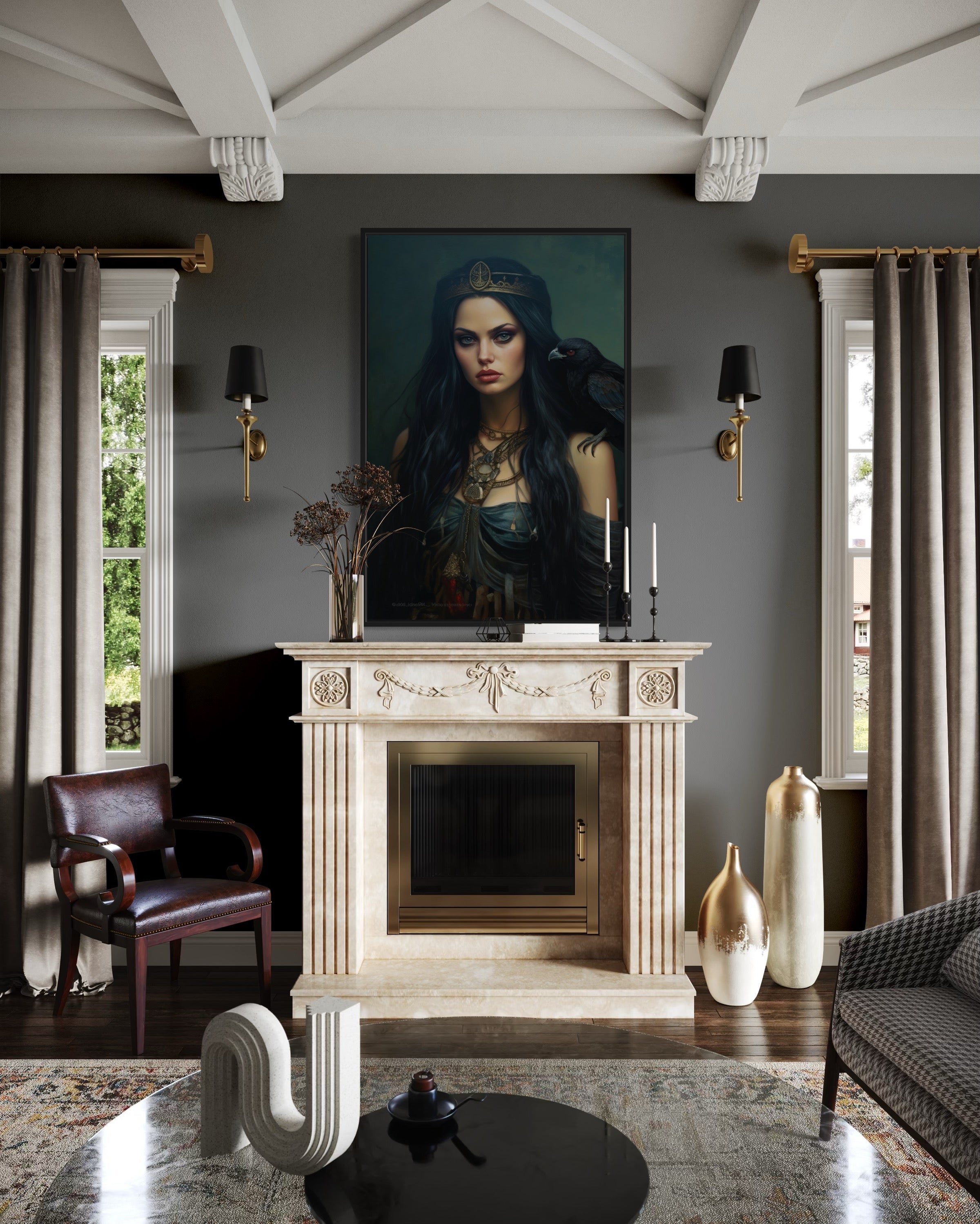 The Morrigan Warrior-Queen Celtic Goddess Framed Canvas Wall Art