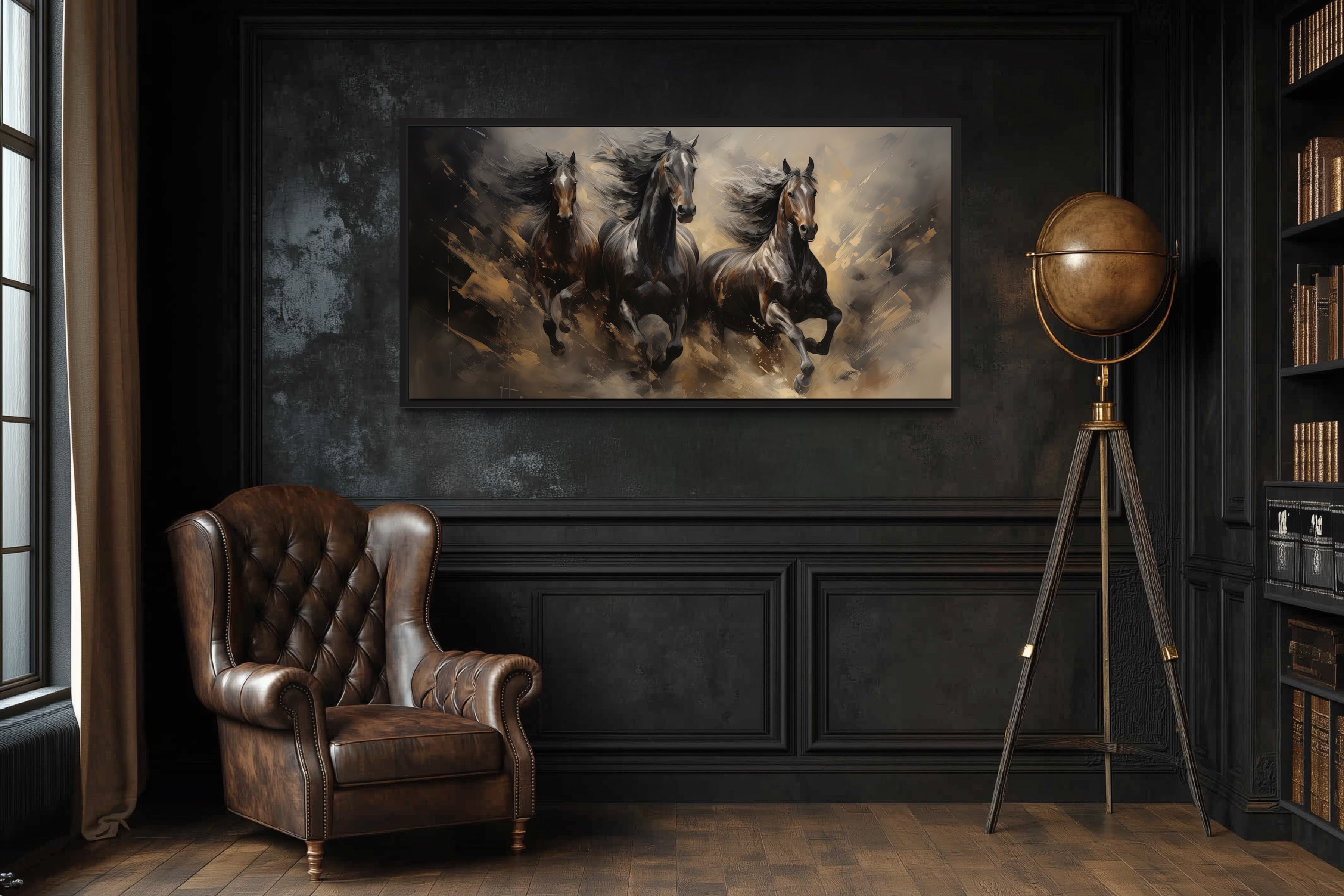Three Horses Running Extra Large Canvas Wall Art