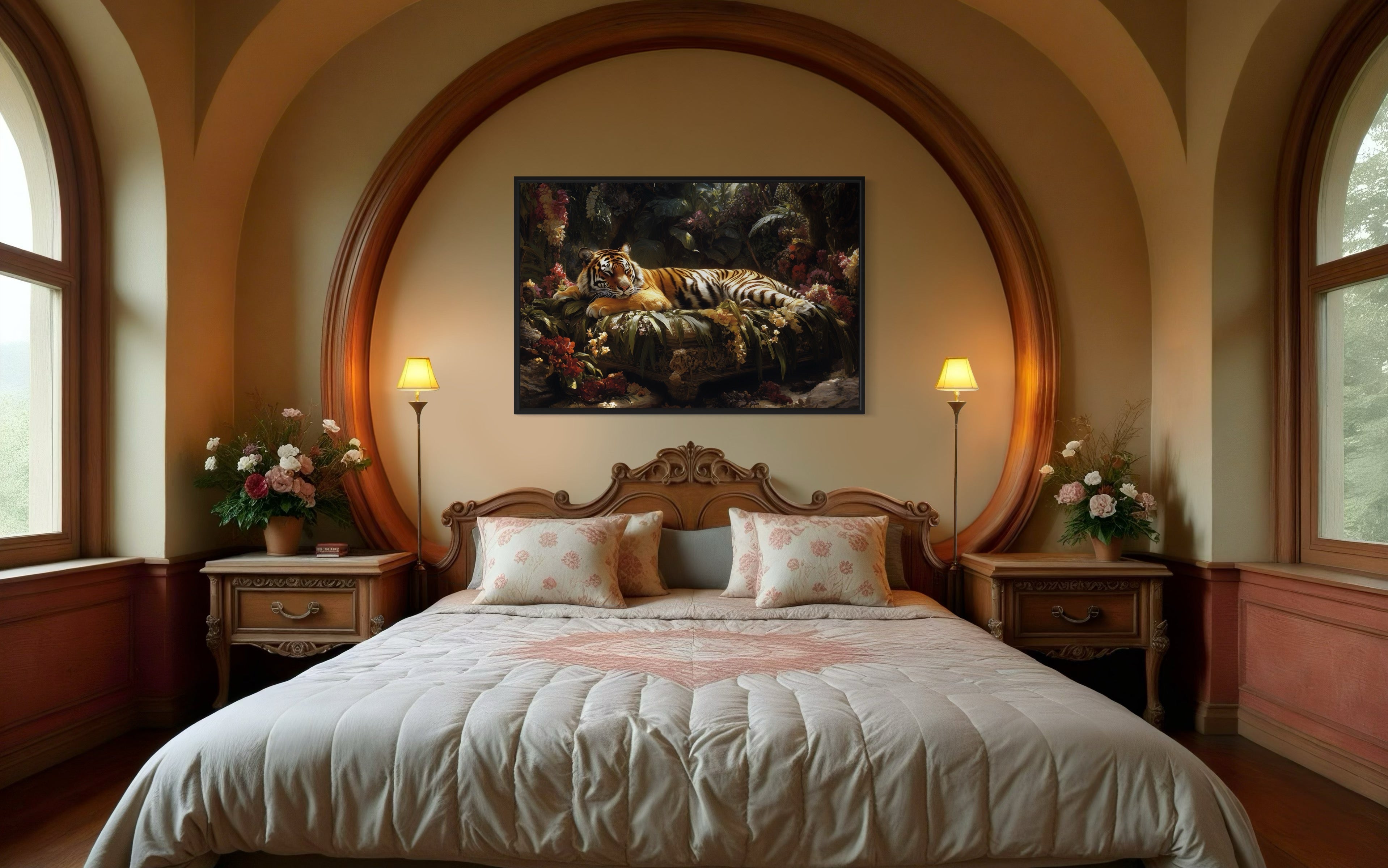 Tiger Sleeping In The Jungle Framed Canvas Wall Art For Bedroom