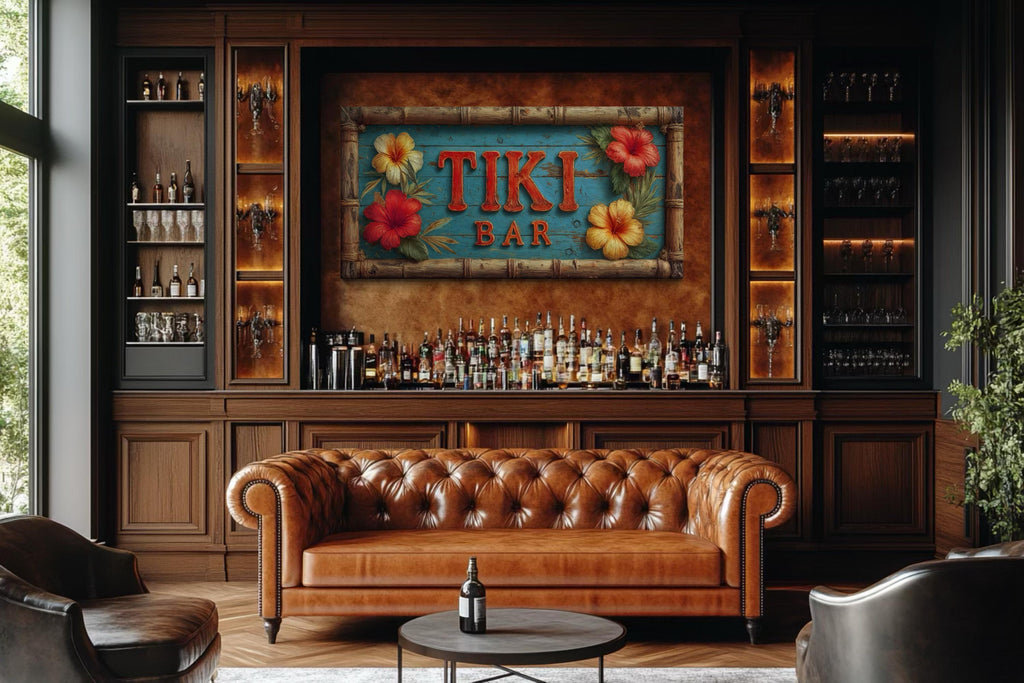 Tiki Bar Wall Art Tropical Canvas Print - Hawaiian Home Bar Decor