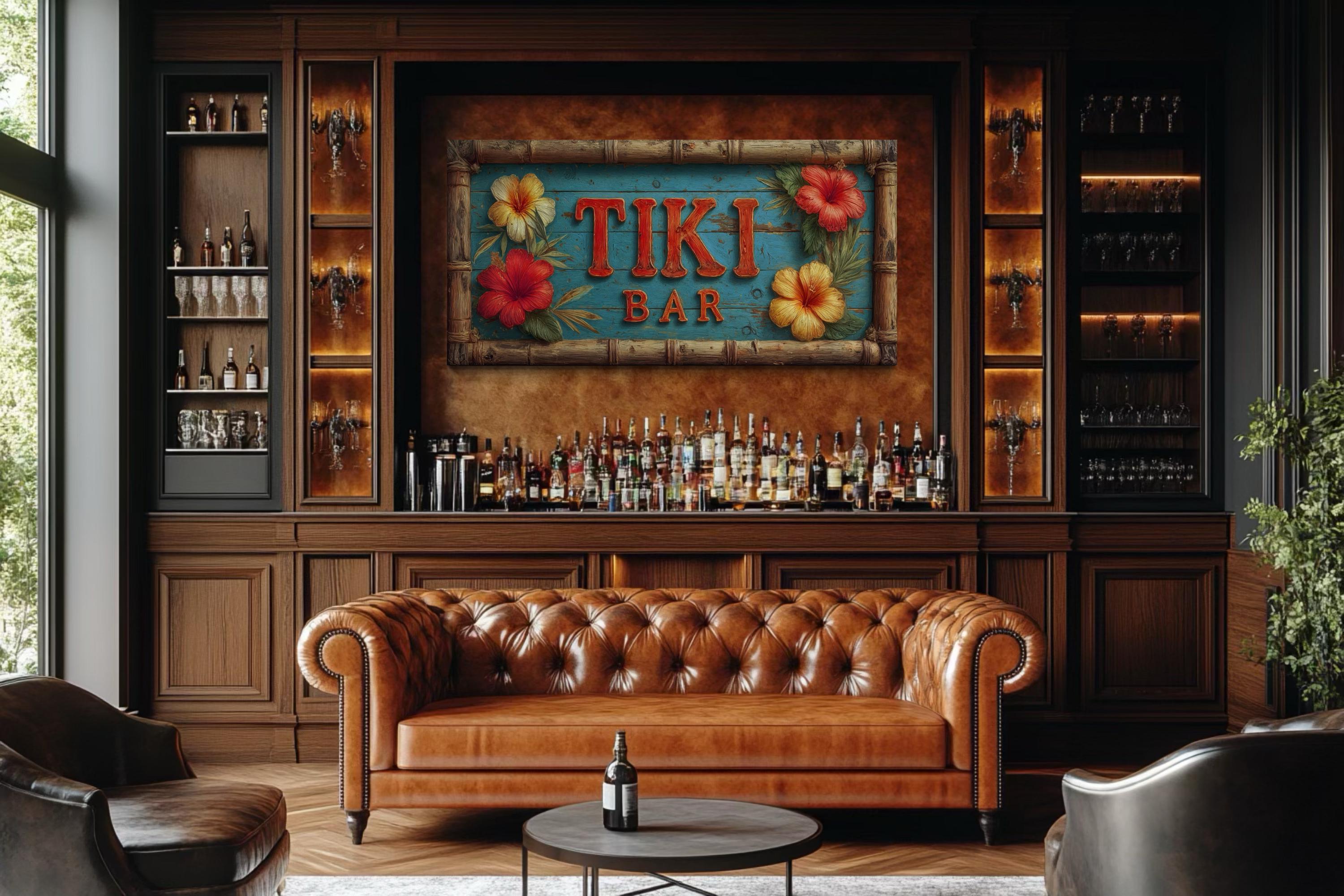 Tiki Bar Wall Art Tropical Canvas Print - Hawaiian Home Bar Decor