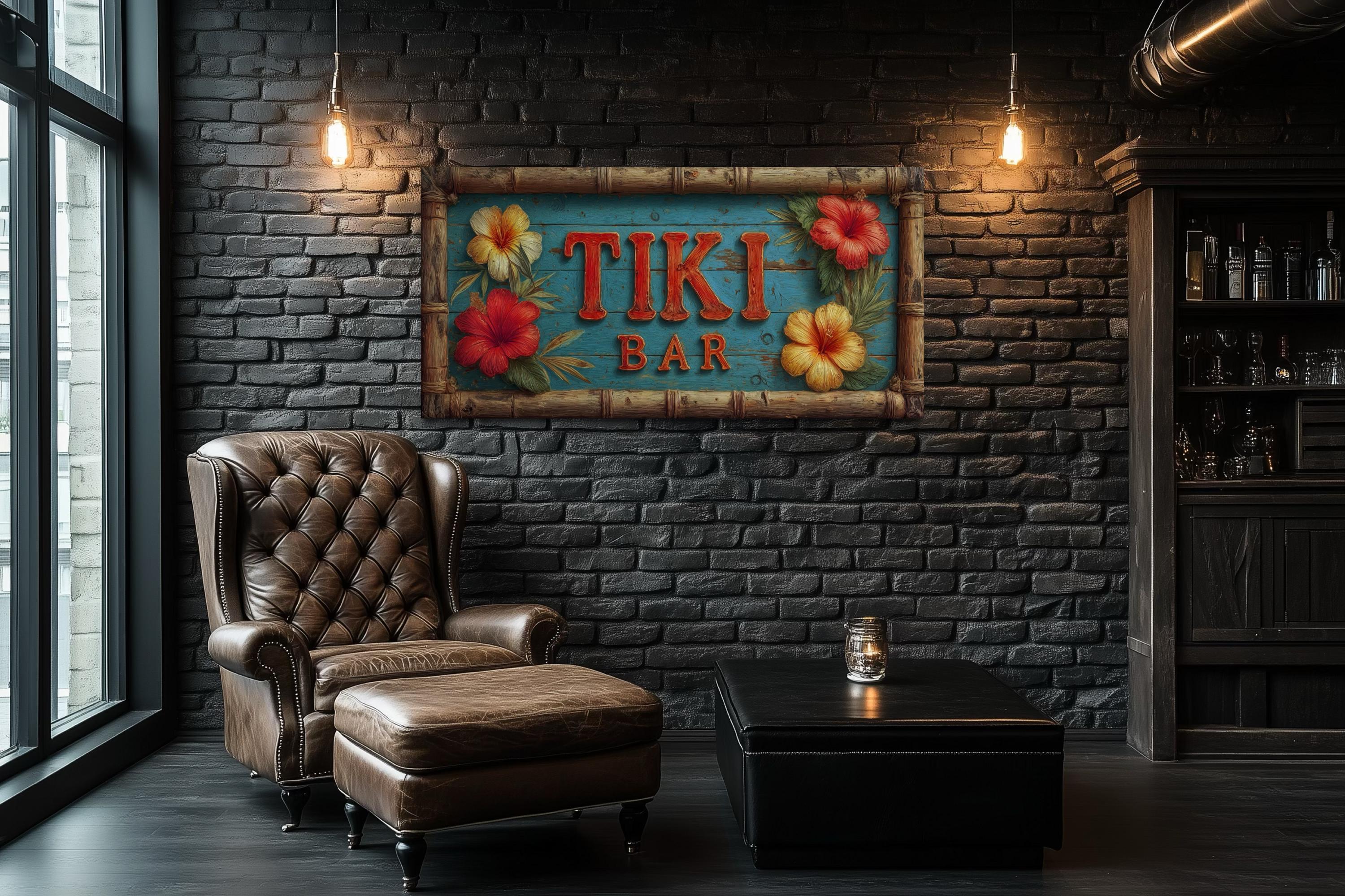 Tiki Bar Wall Art Tropical Canvas Print - Hawaiian Home Bar Decor