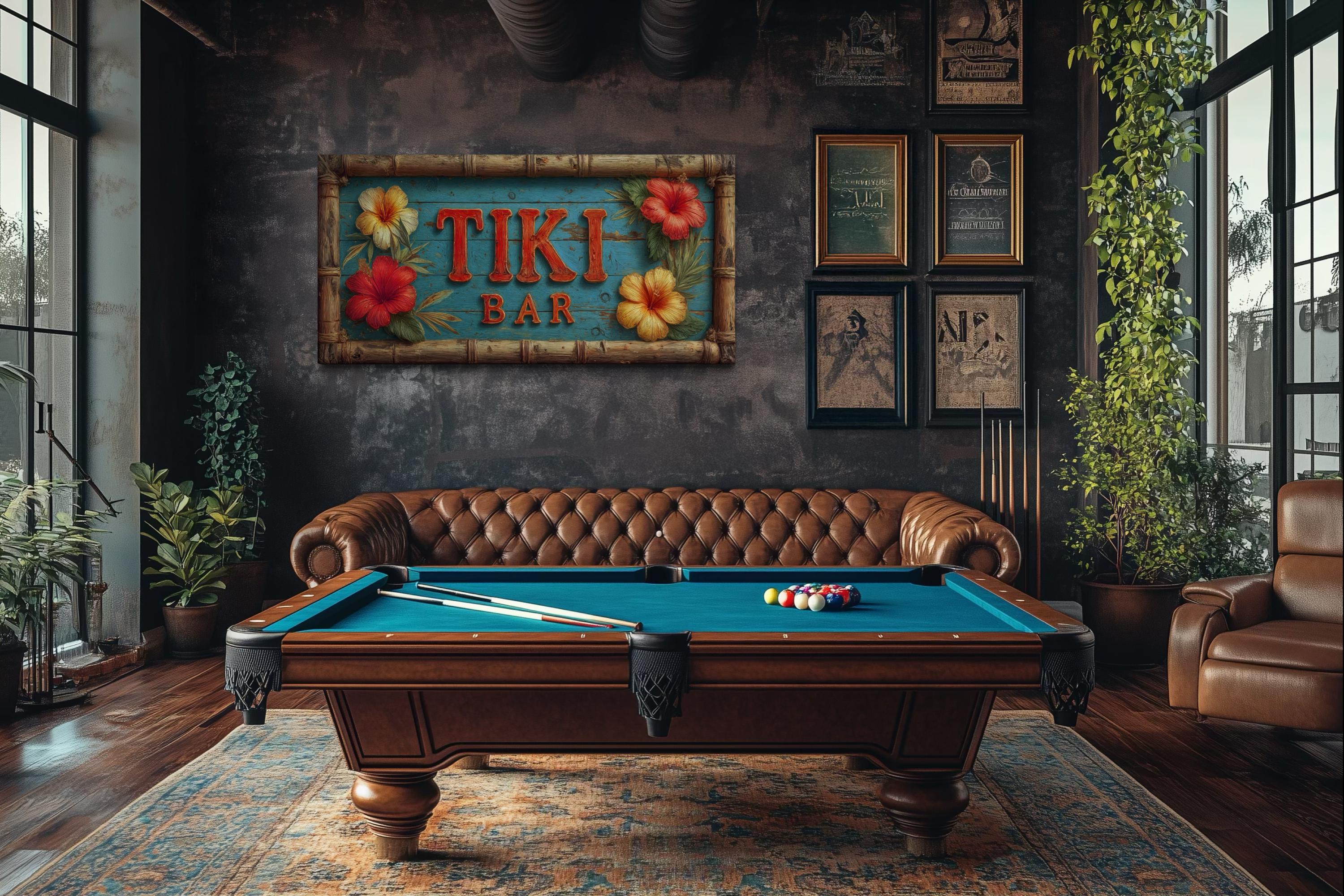 Tiki Bar Wall Art Tropical Canvas Print - Hawaiian Home Bar Decor