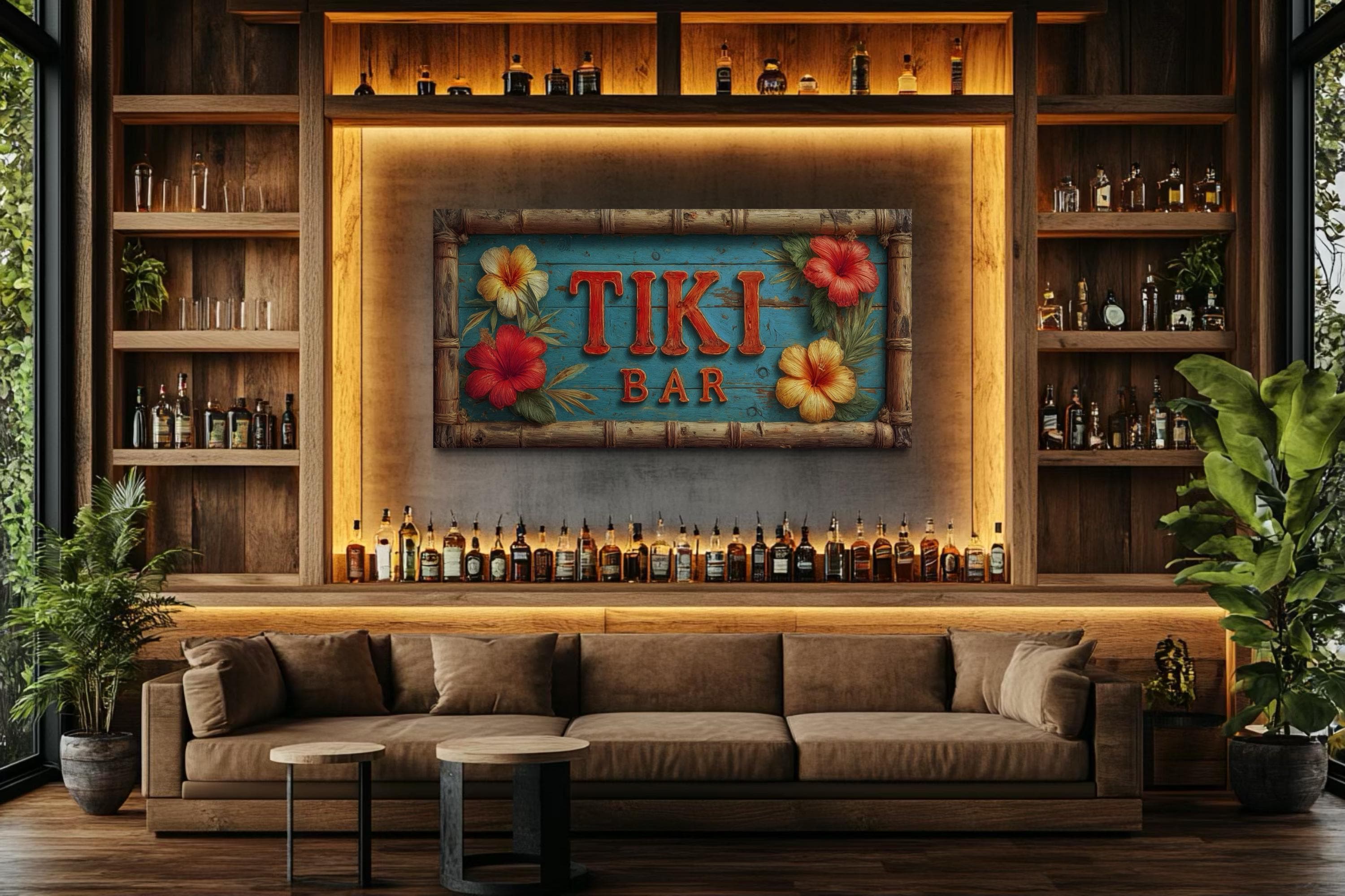 Tiki Bar Wall Art Tropical Canvas Print - Hawaiian Home Bar Decor