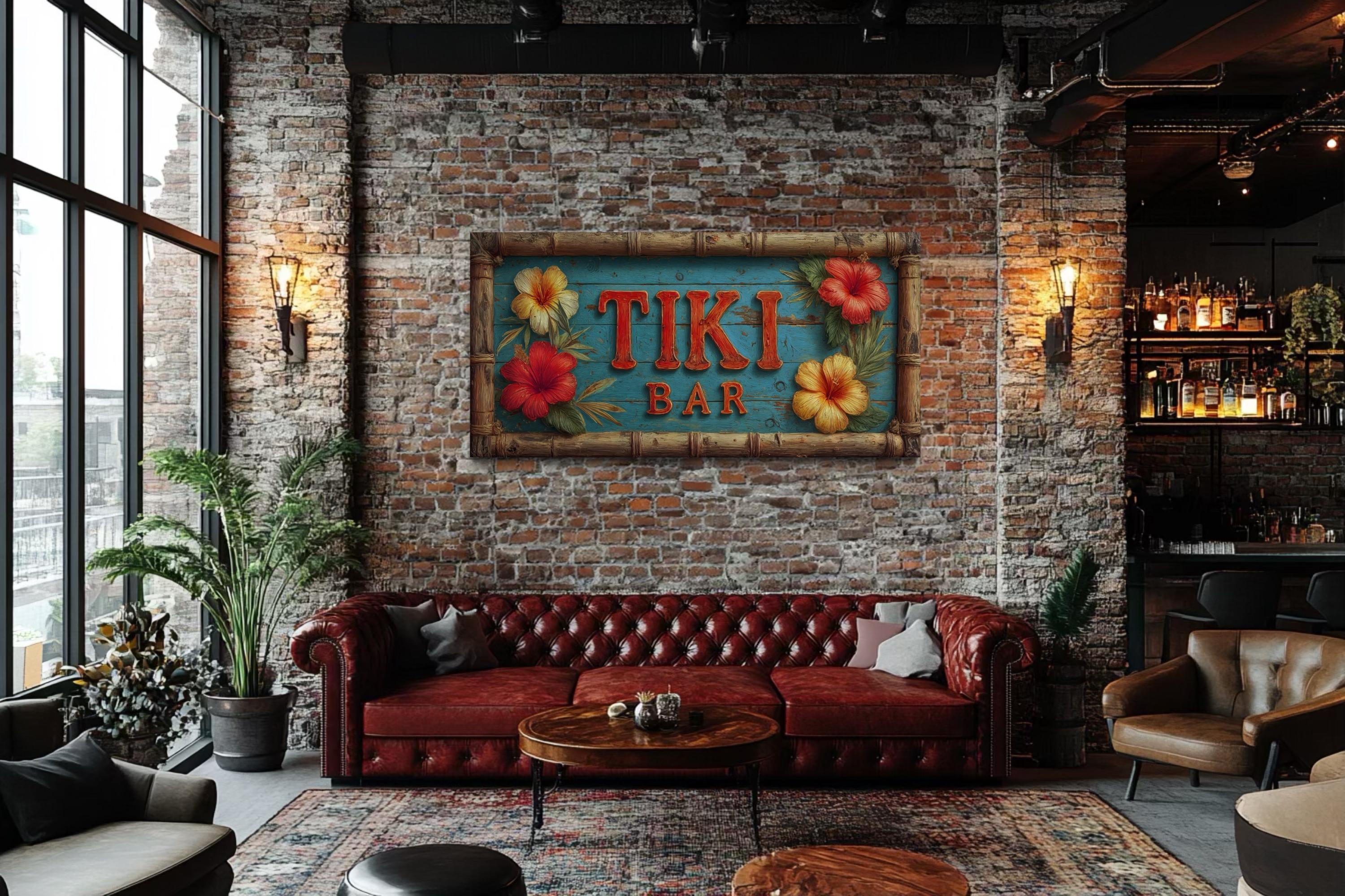 Tiki Bar Wall Art Tropical Canvas Print - Hawaiian Home Bar Decor
