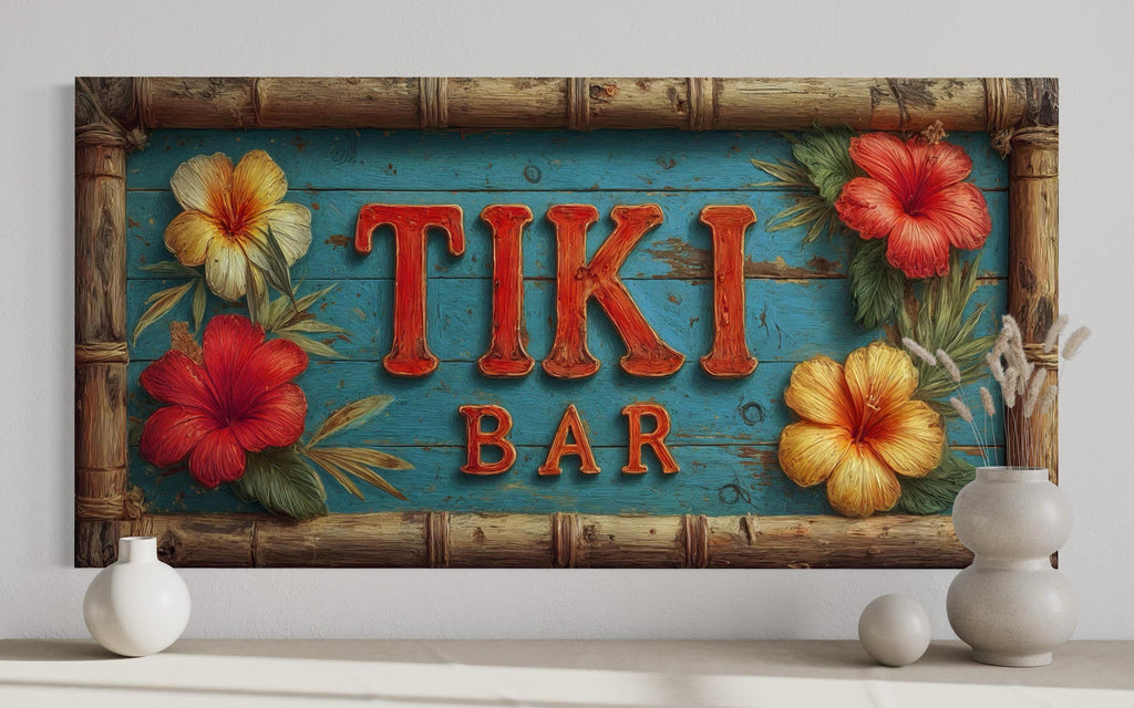 Tiki Bar Wall Art Tropical Canvas Print - Hawaiian Home Bar Decor