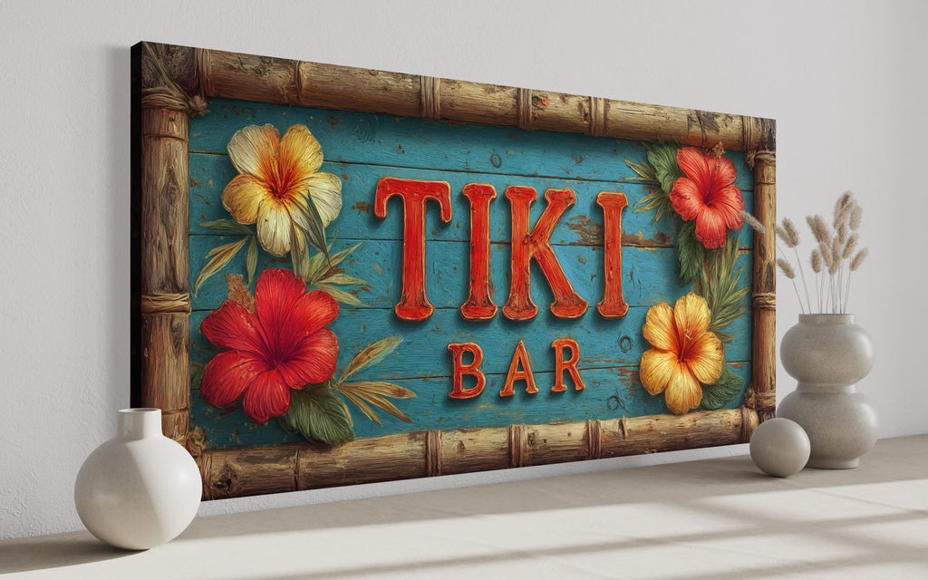 Tiki Bar Wall Art Tropical Canvas Print - Hawaiian Home Bar Decor