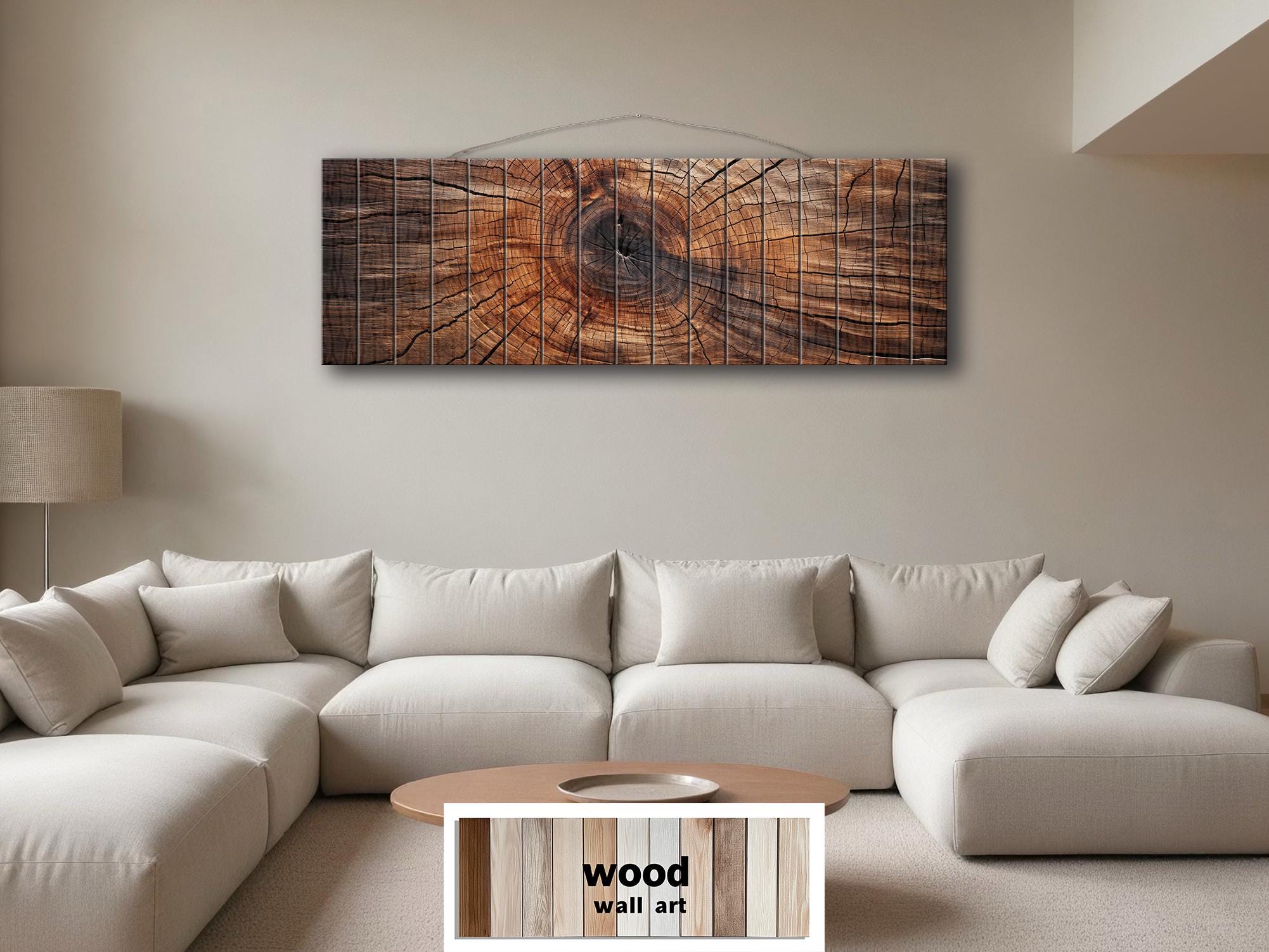 Tree Rings Long Horizontal Brown Real Wood Wall Art