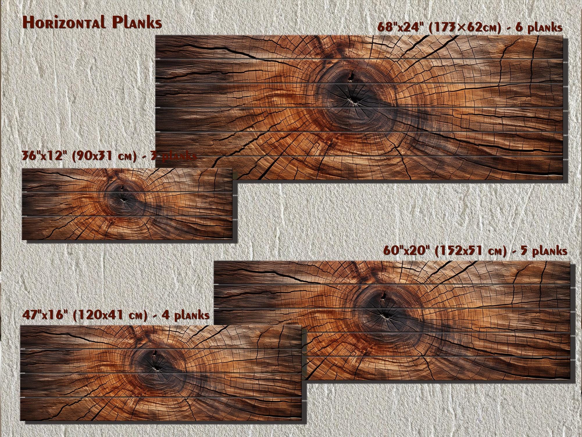 Tree Rings Long Horizontal Brown Real Wood Wall Art