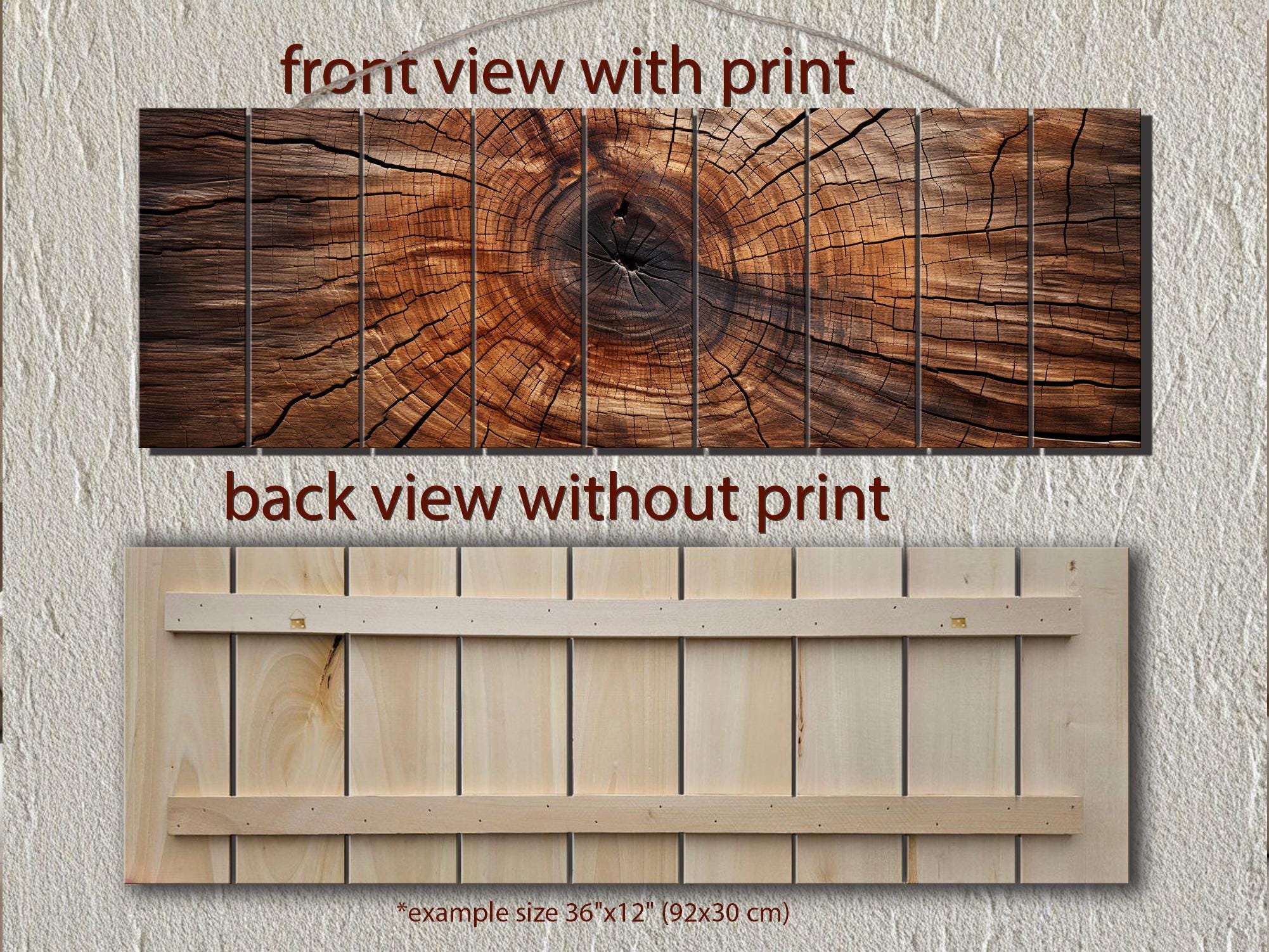 Tree Rings Long Horizontal Brown Real Wood Wall Art