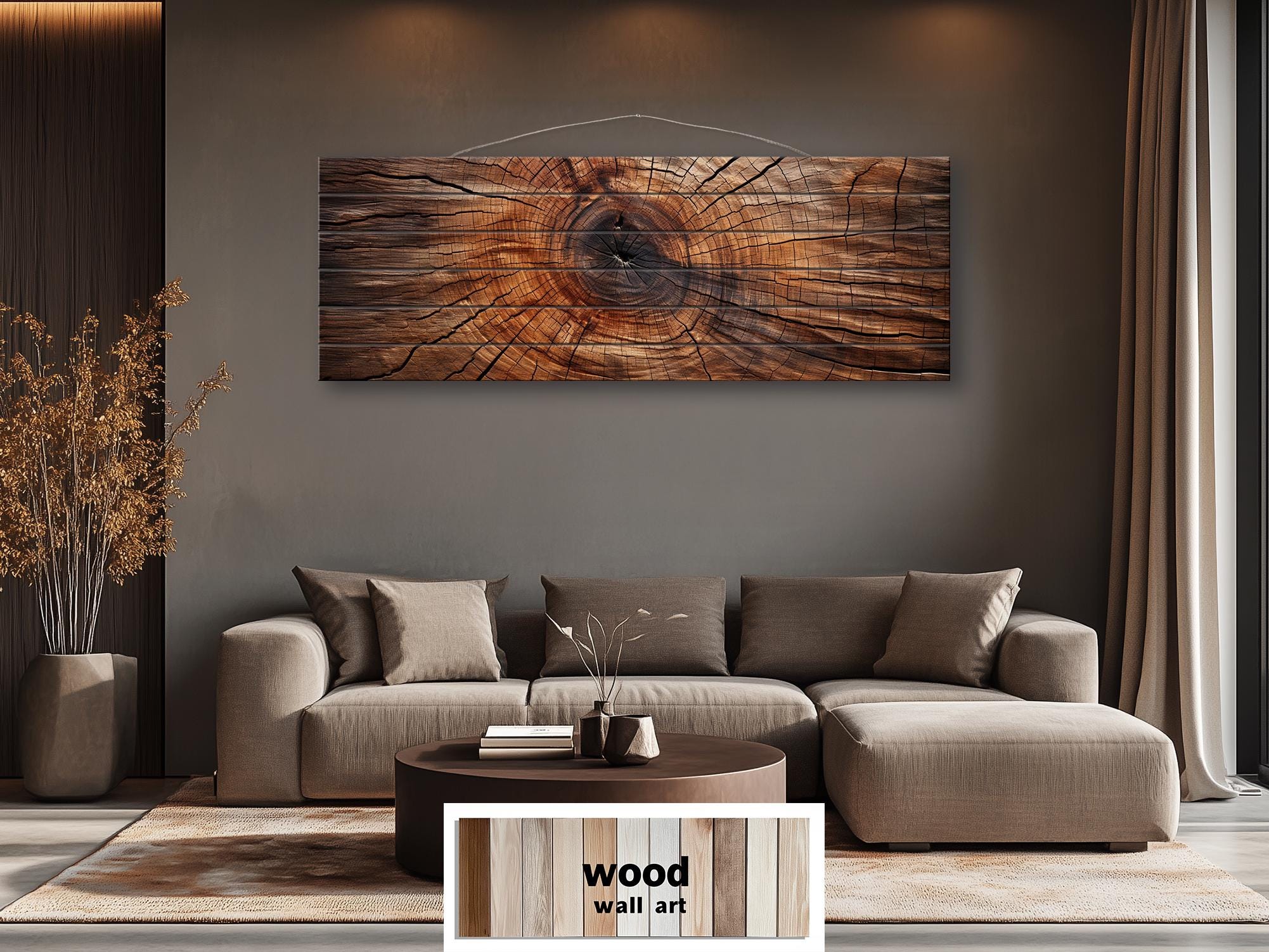 Tree Rings Long Horizontal Brown Real Wood Wall Art