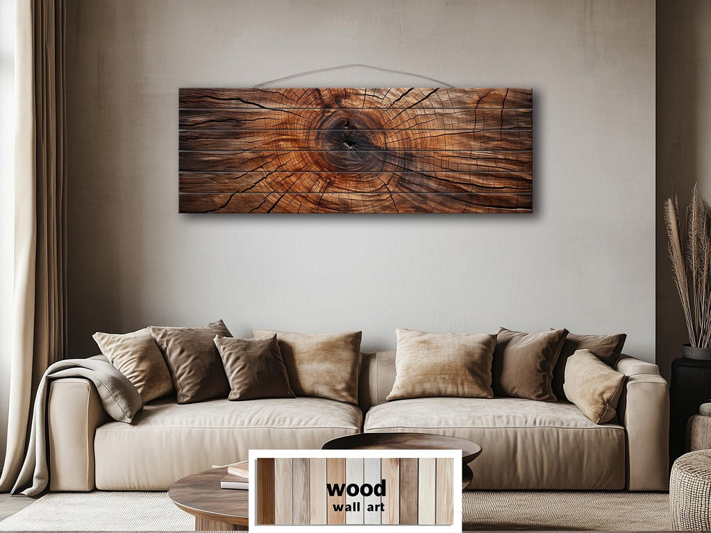 Tree Rings Long Horizontal Brown Real Wood Wall Art
