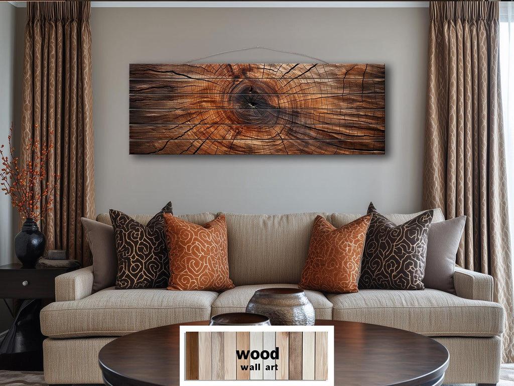 Tree Rings Long Horizontal Brown Real Wood Wall Art