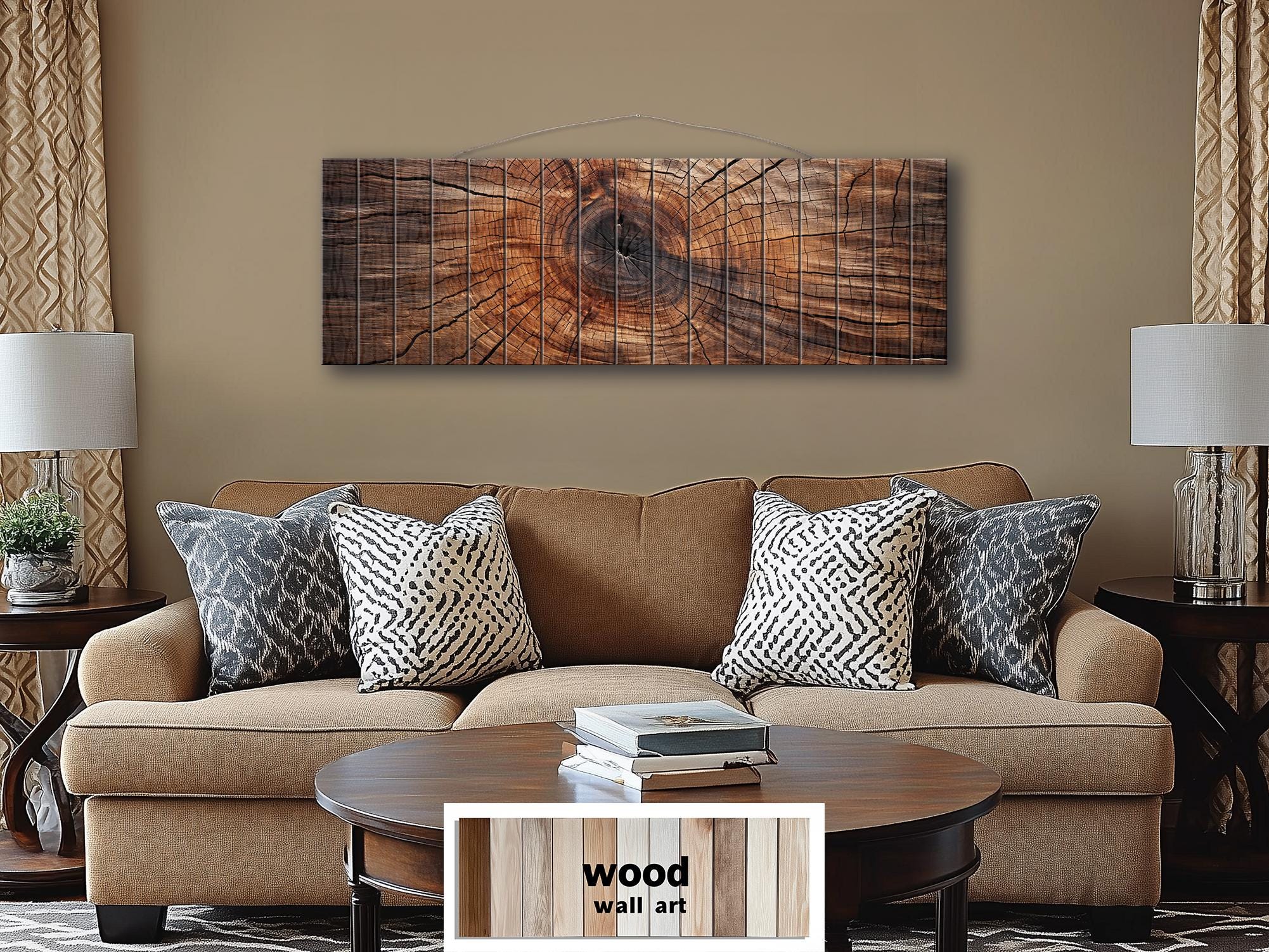 Tree Rings Long Horizontal Brown Real Wood Wall Art