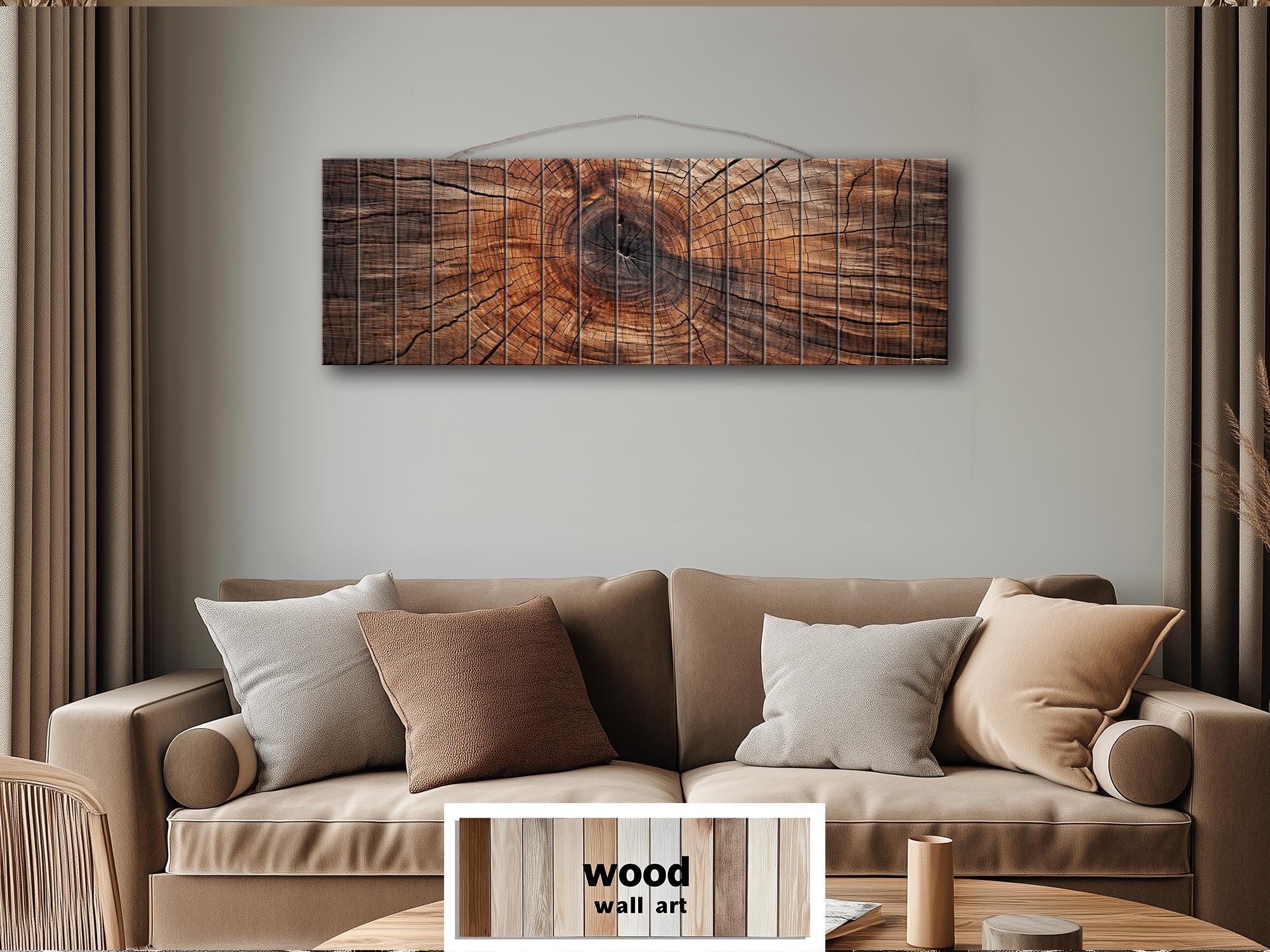 Tree Rings Long Horizontal Brown Real Wood Wall Art