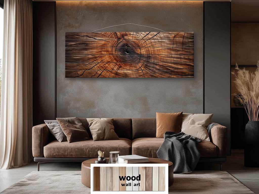 Tree Rings Long Horizontal Brown Real Wood Wall Art