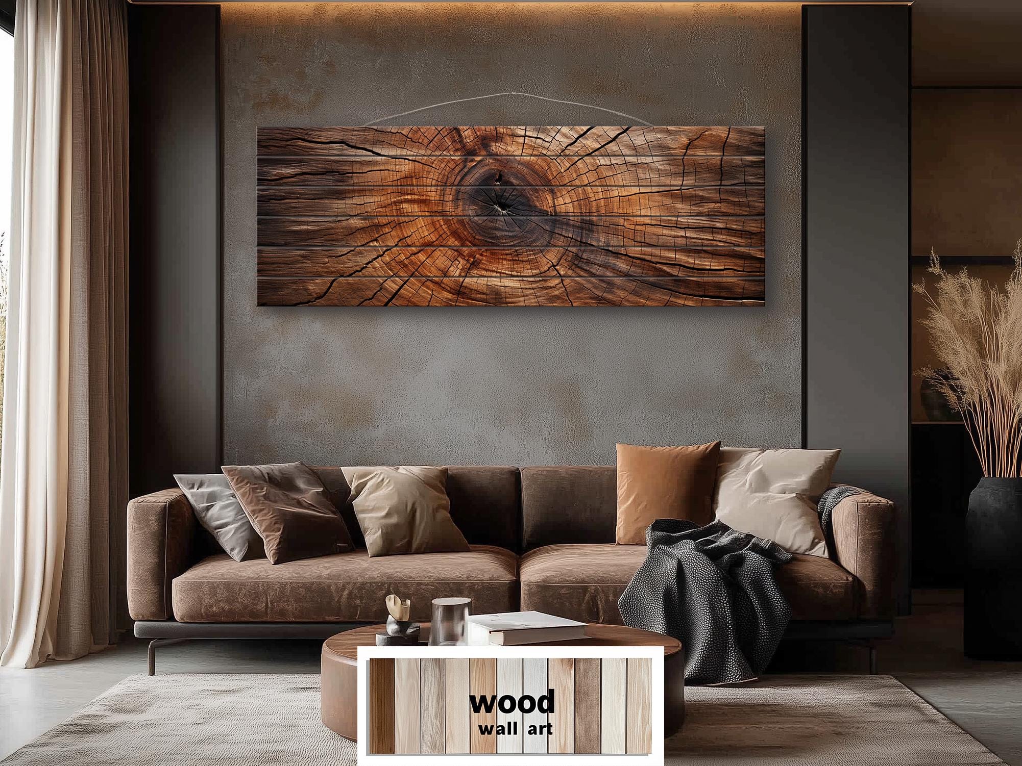 Tree Rings Long Horizontal Brown Real Wood Wall Art