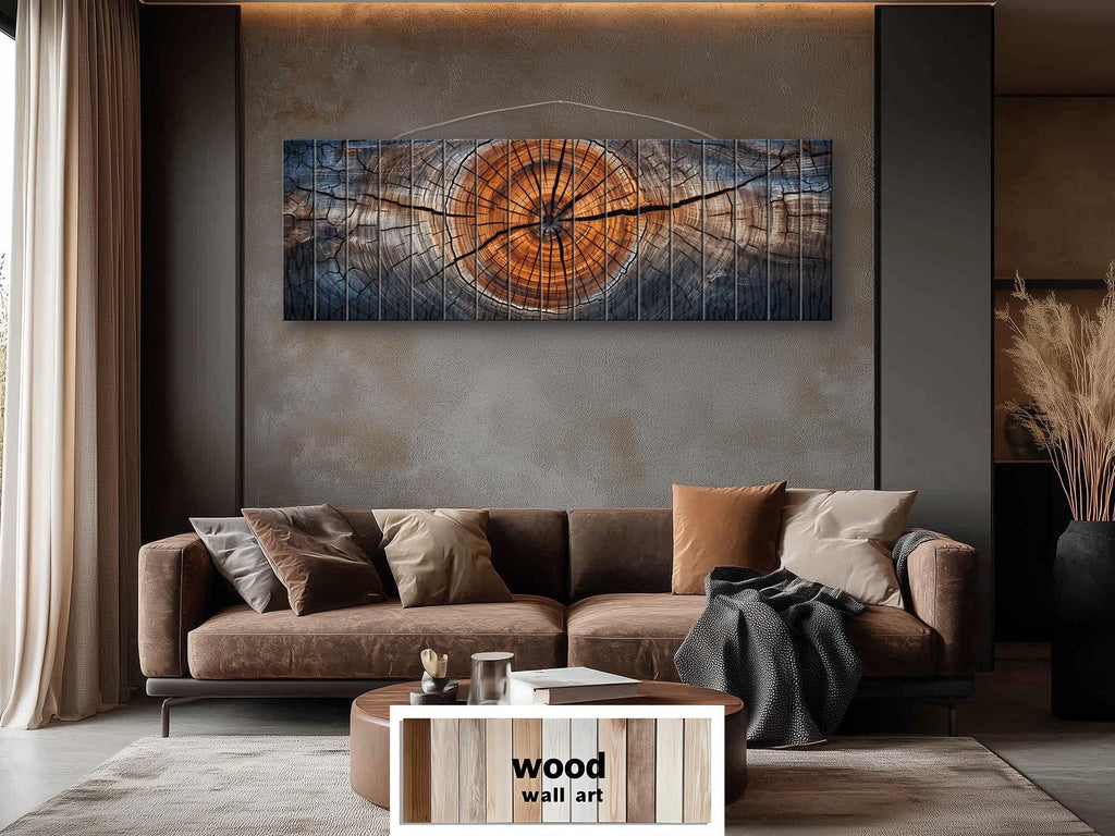 Tree Rings Real Wood Long Horizontal Wall Art