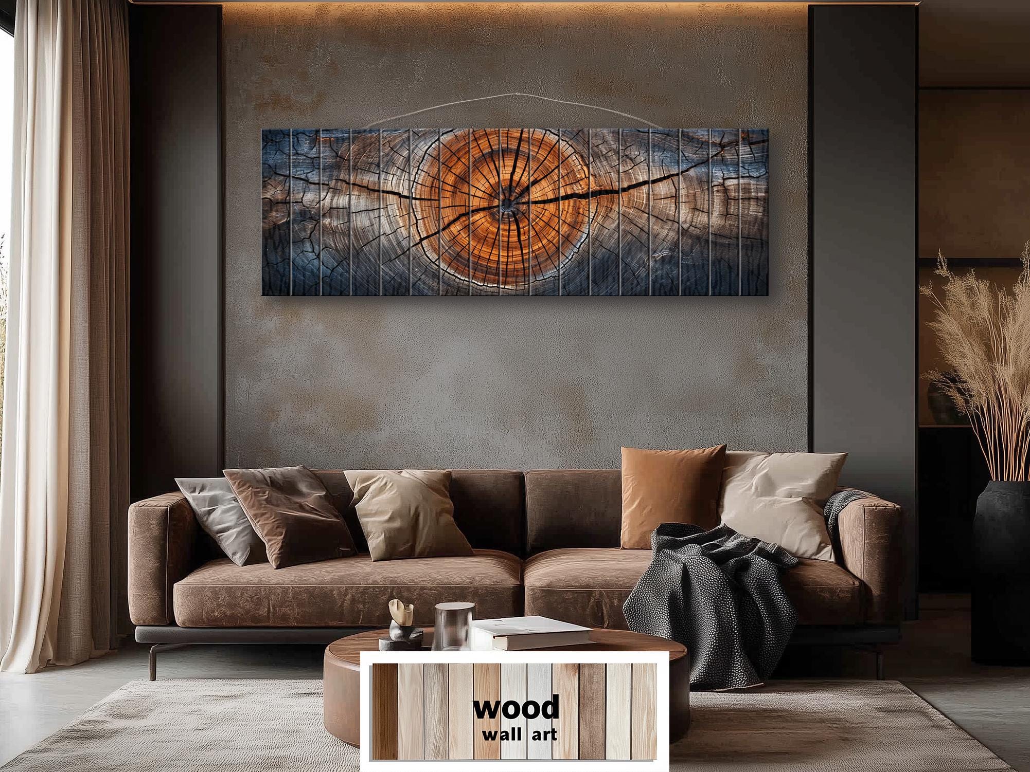 Tree Rings Real Wood Long Horizontal Wall Art