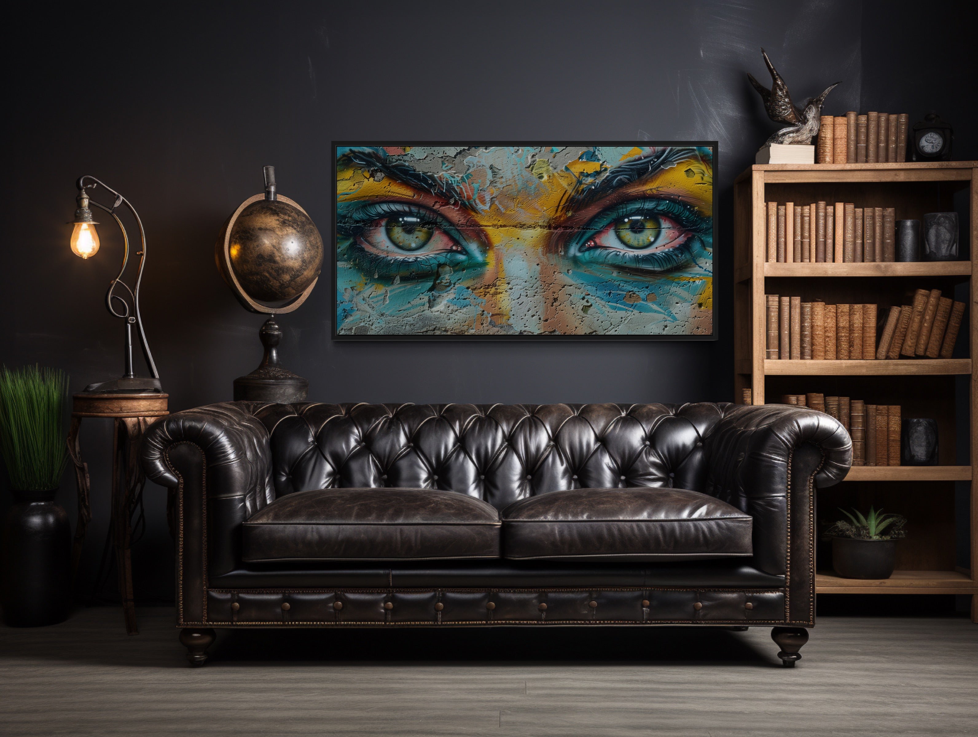 Trippy Eyes Graffiti  Painting Framed Large Canvas Wall Decor