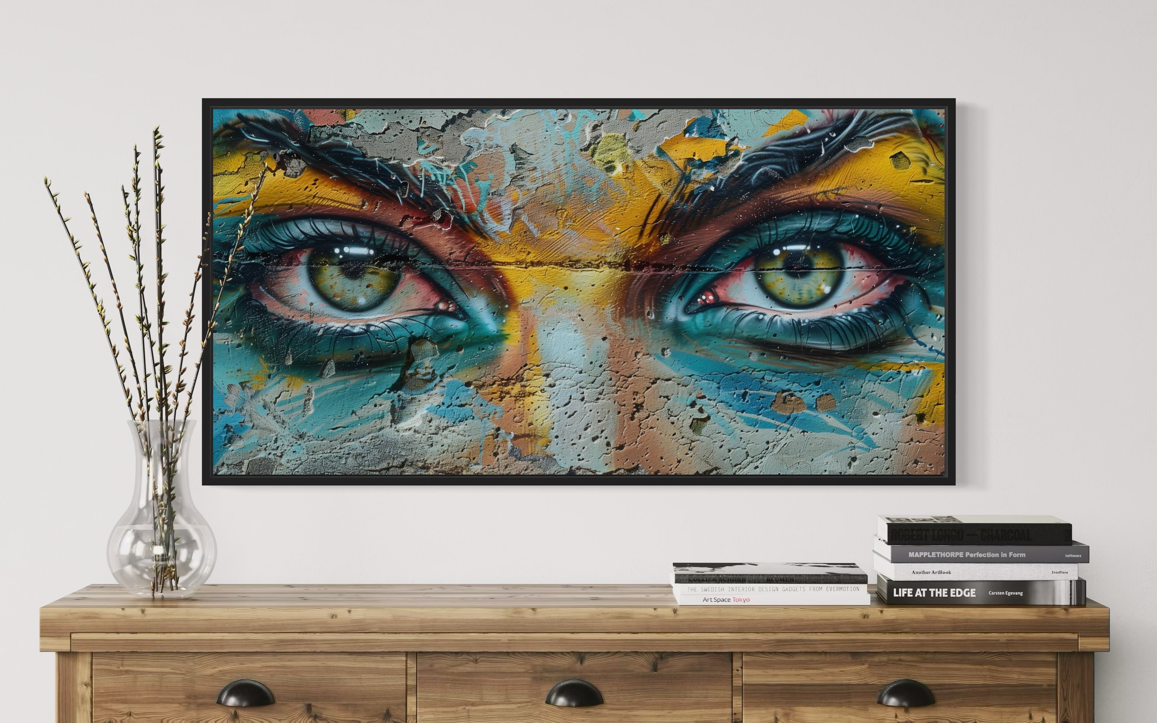 Trippy Eyes Graffiti  Painting Framed Large Canvas Wall Decor