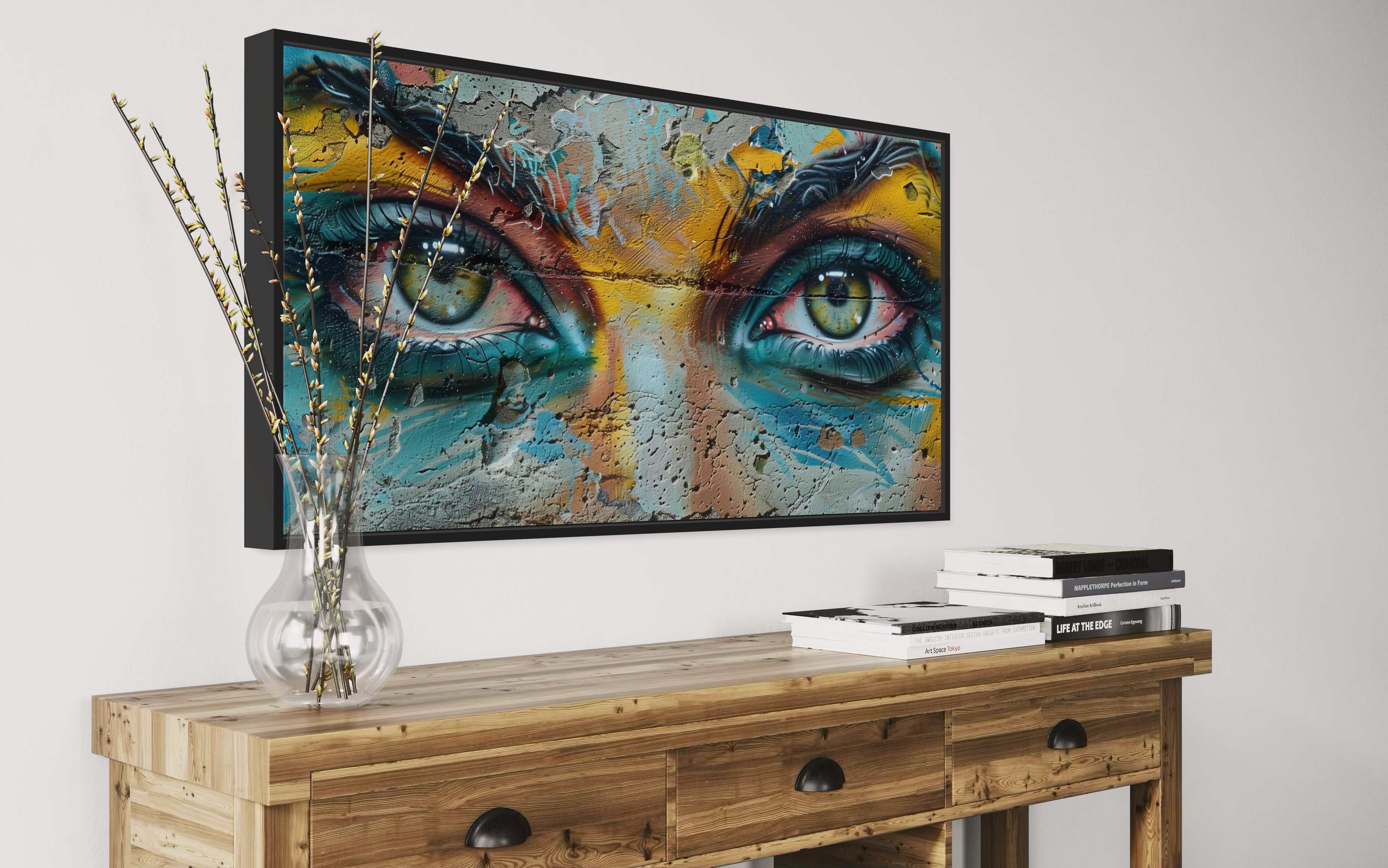 Trippy Eyes Graffiti  Painting Framed Large Canvas Wall Decor