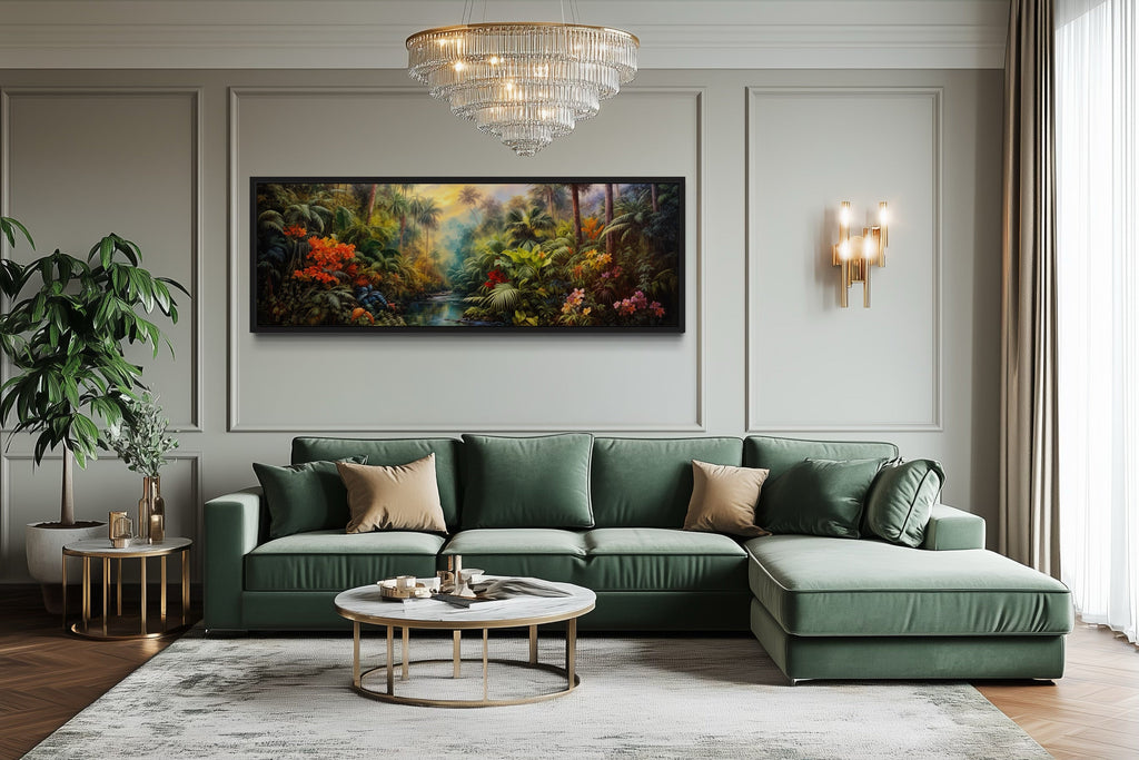 Tropical Rainforest Long Horizontal Framed Canvas Wall Art