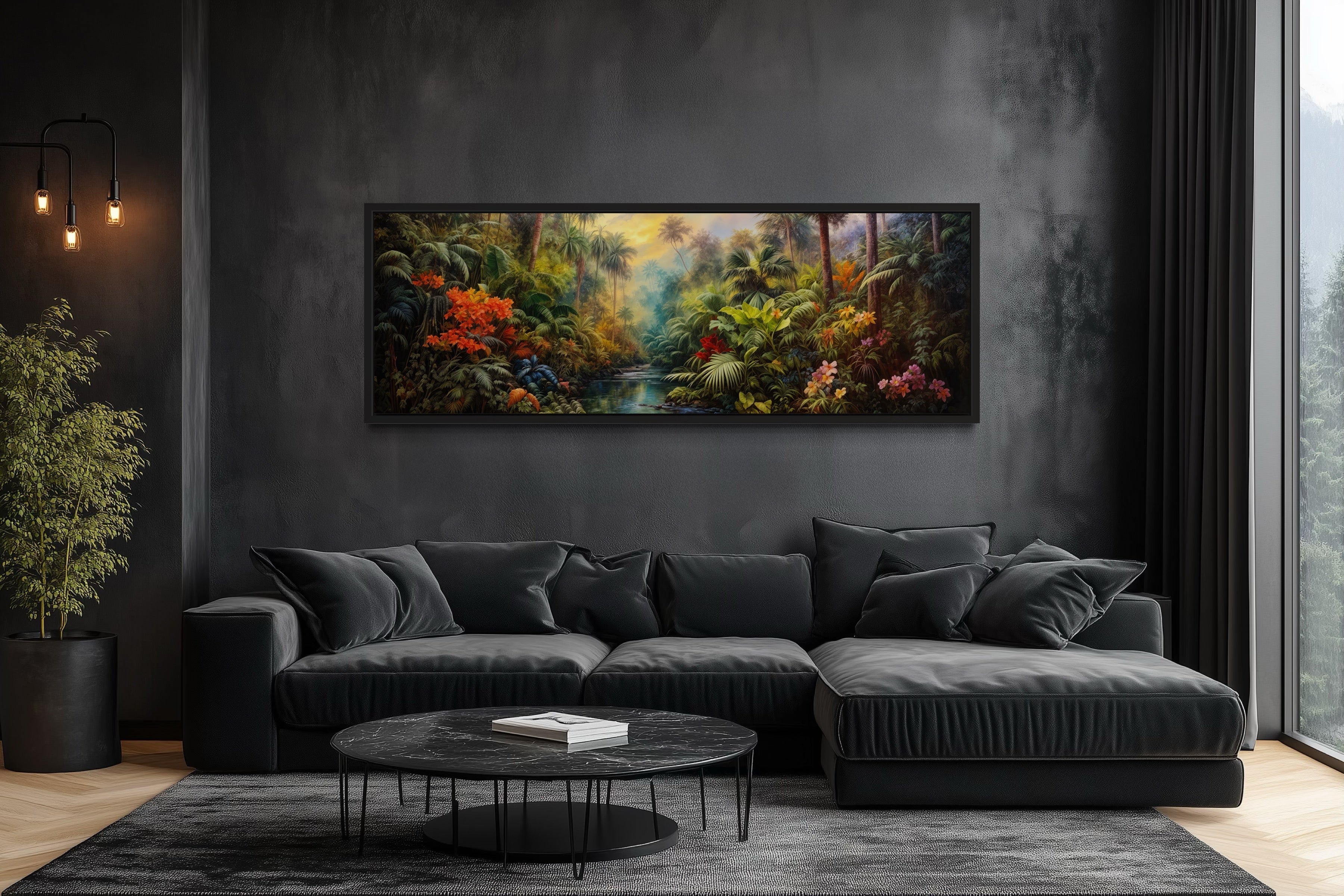 Tropical Rainforest Long Horizontal Framed Canvas Wall Art
