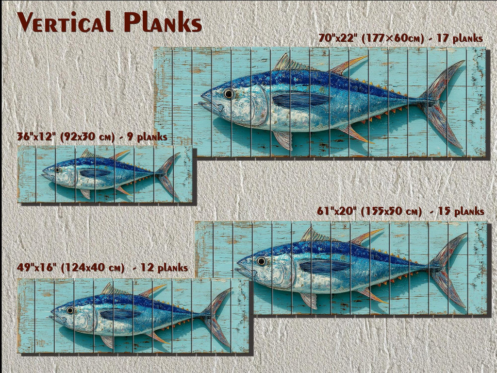 Tuna Distressed Wood Wall Art, Teal Nautical Coastal Fish Artwork